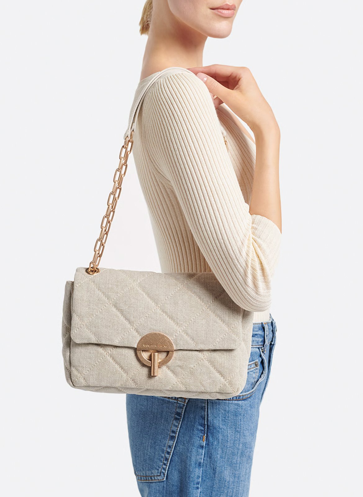 Linen crossbody bag VANESSA BRUNO Beige