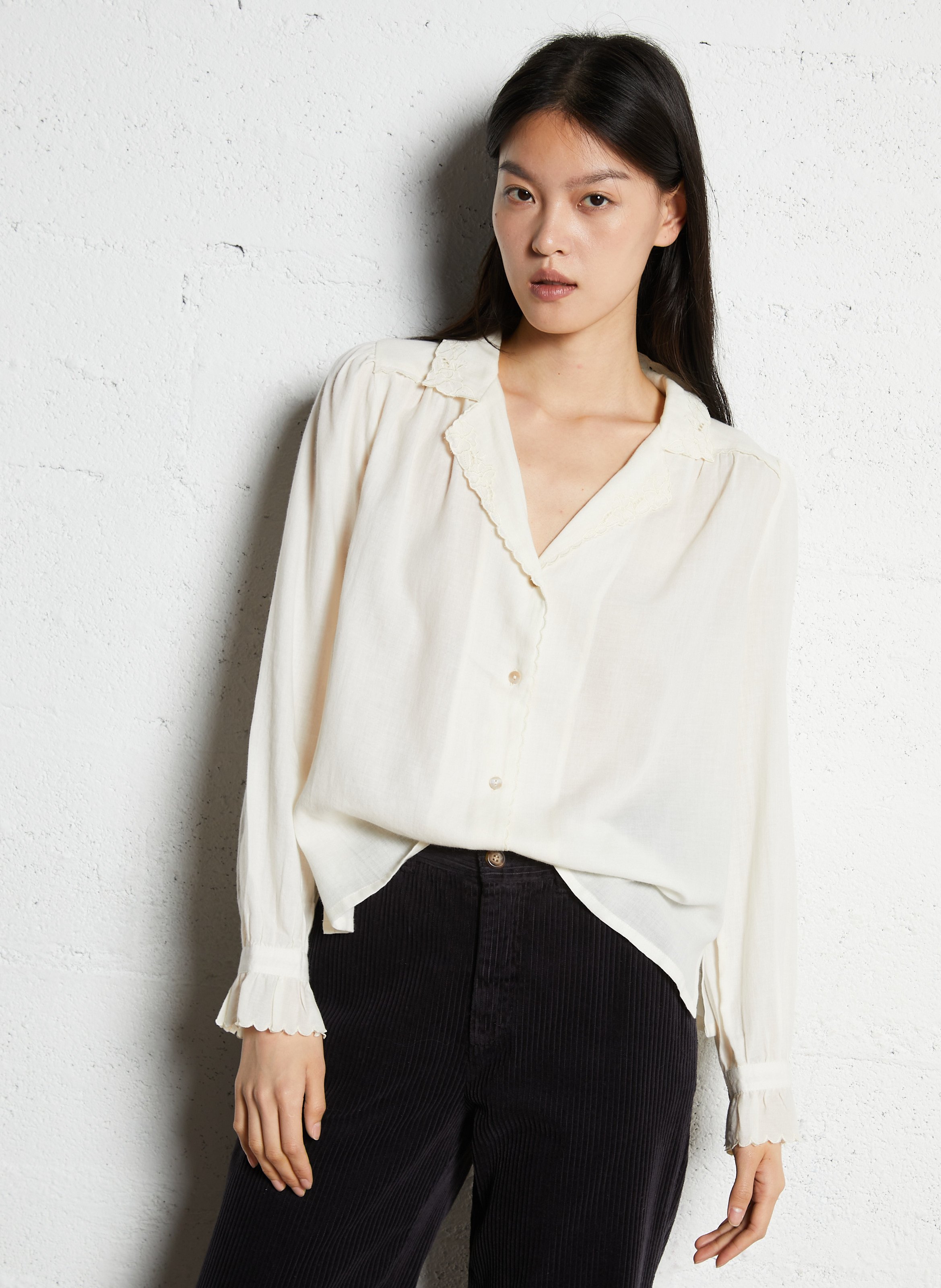 Bluse mit Reverskragen aus Baumwolle EMILE ET IDA Beige