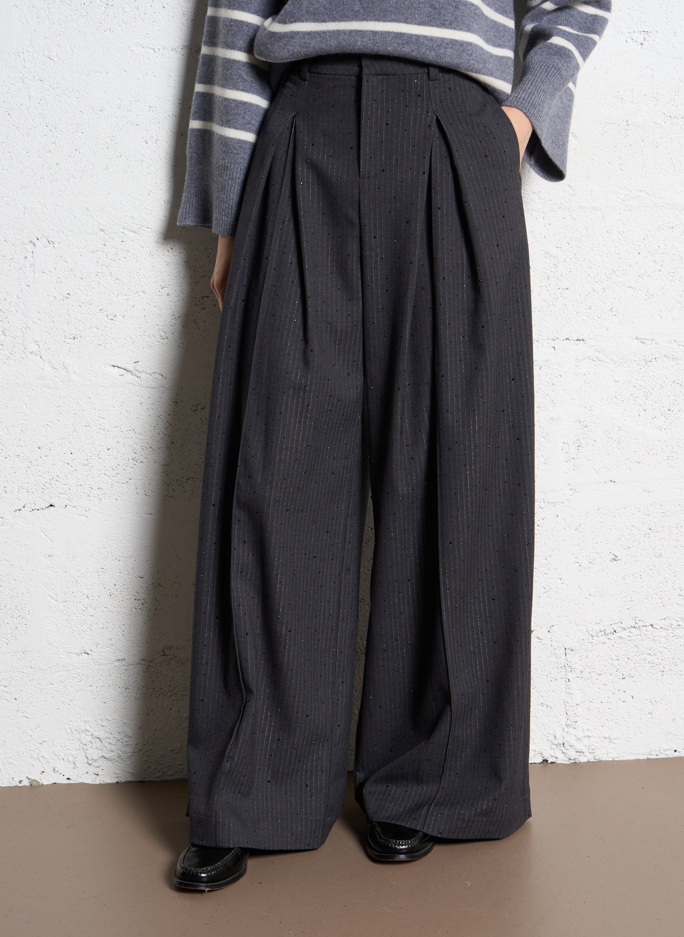 Pantalon large à rayures SUNCOO Gris