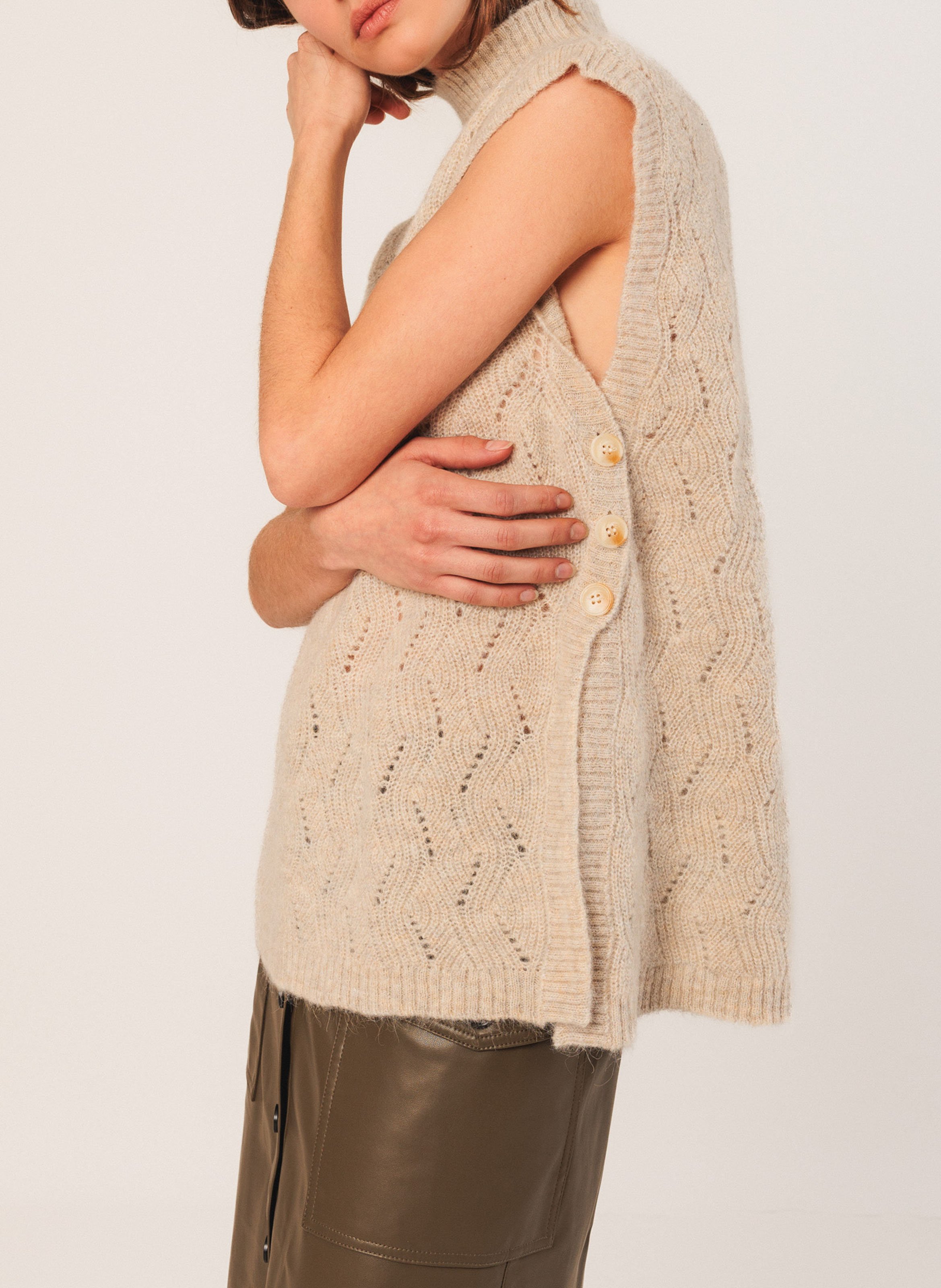 Pull col montant en laine mélangée INDI & COLD Beige