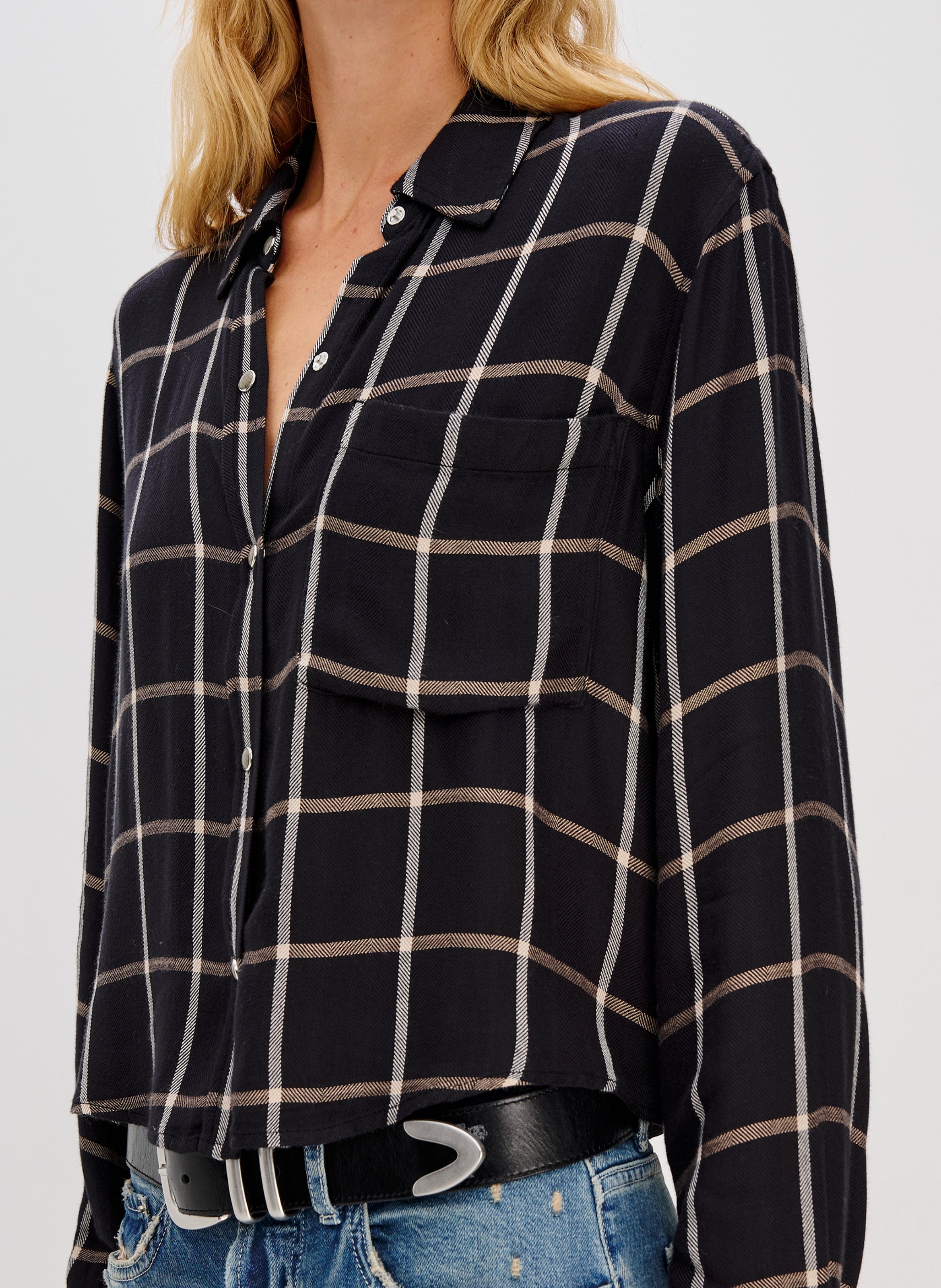 Chemise courte fluide à carreaux RAILS Noir