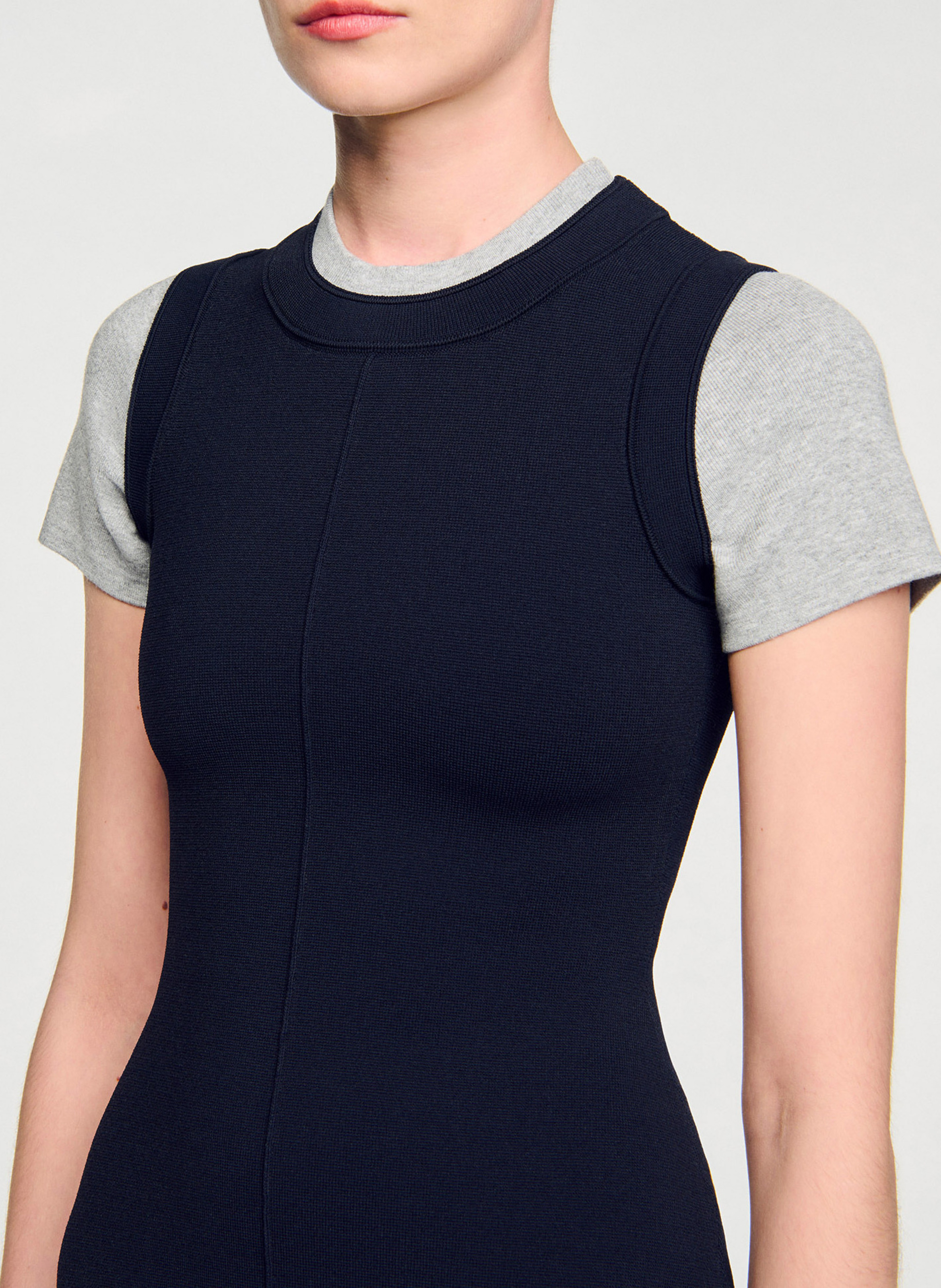 Round-neck knit midi dress SANDRO Blue