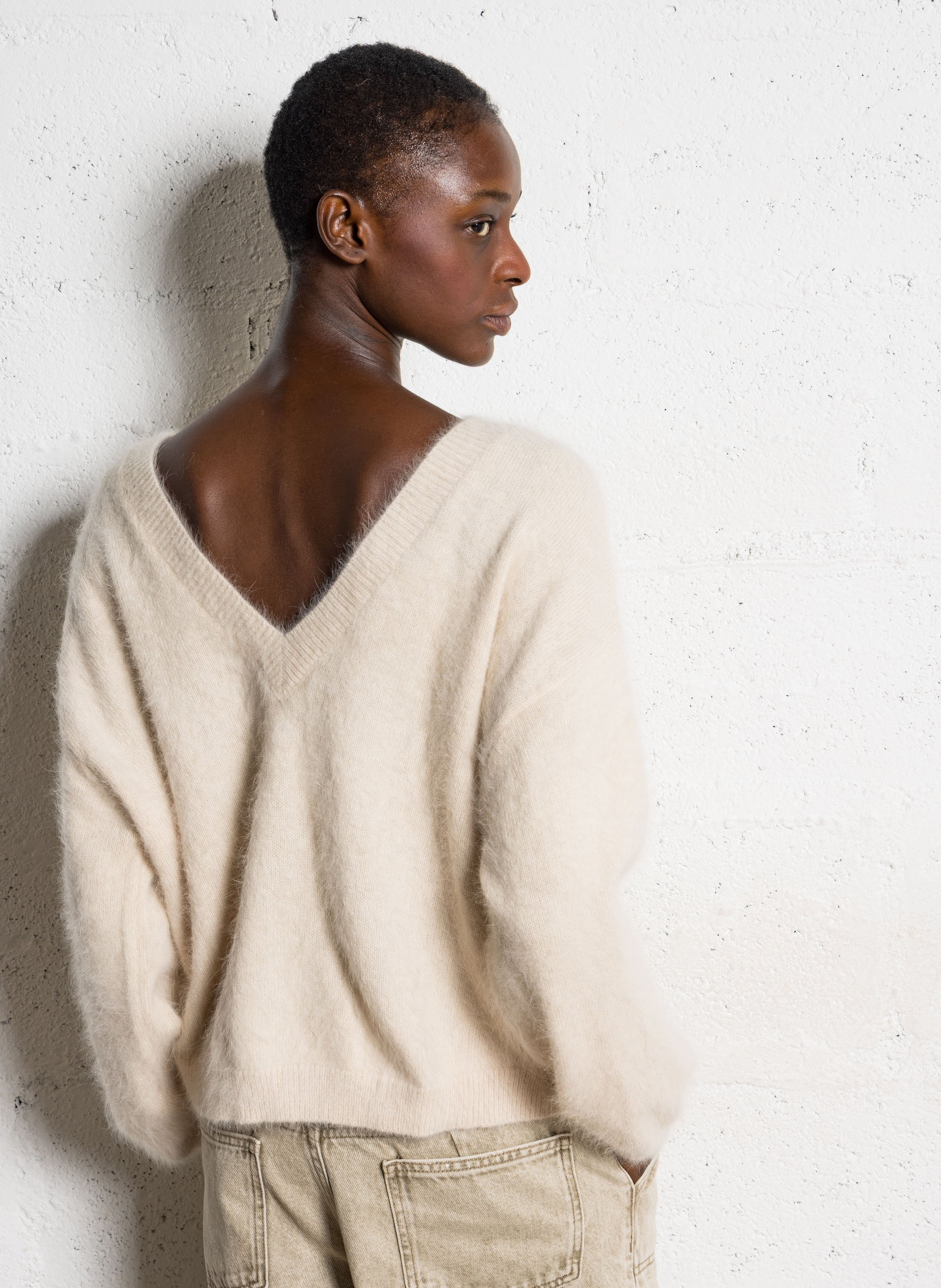 Pull devant dos ample en laine mélangée BELLEROSE Beige