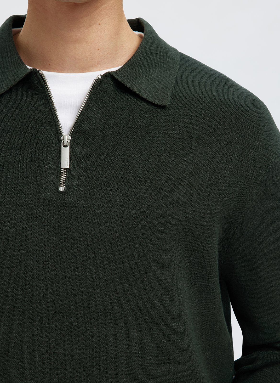 Sweat droit uni à demi zip SELECTED Vert