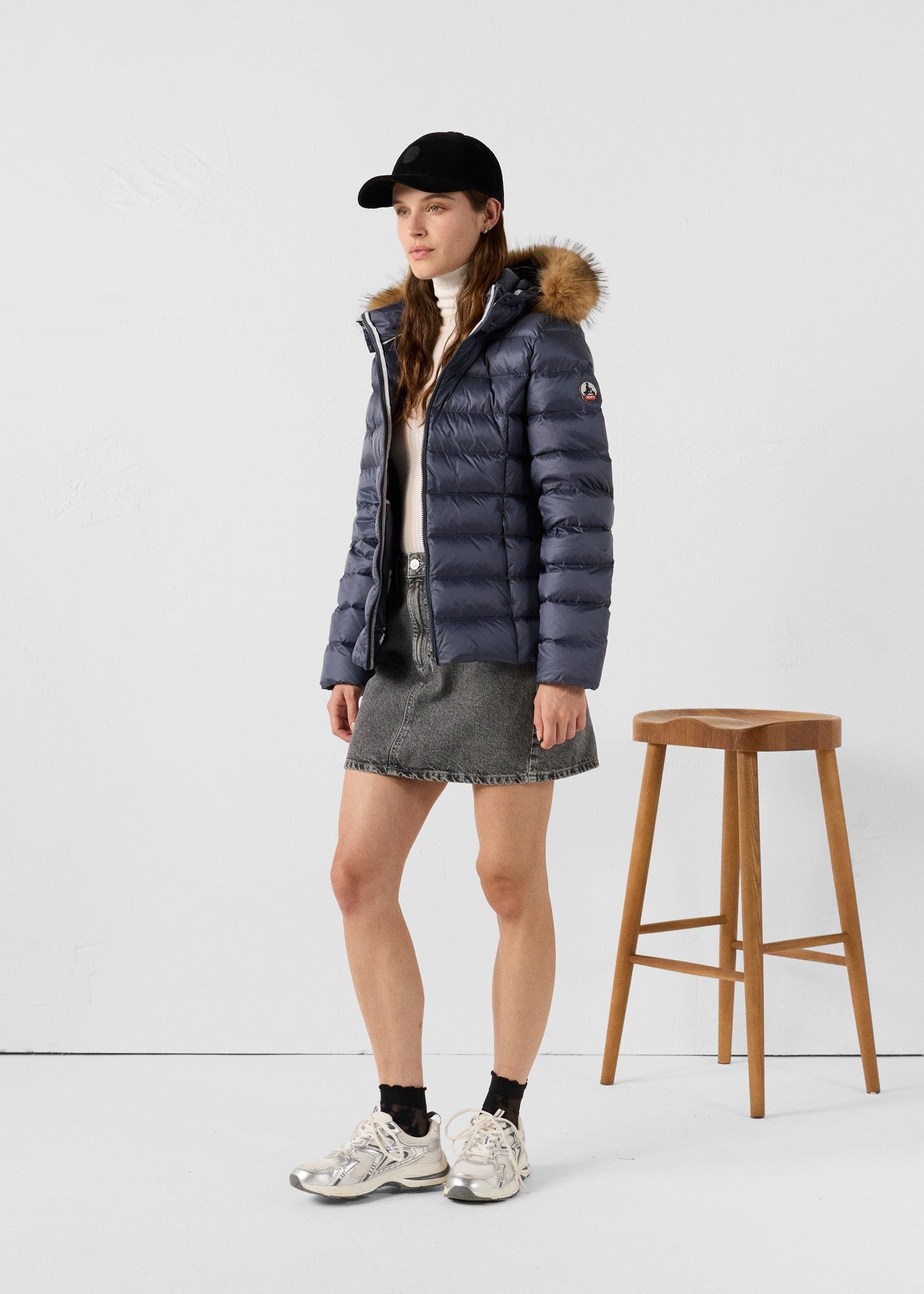 Luxury cold weather hooded puffer coat JOTT Blue