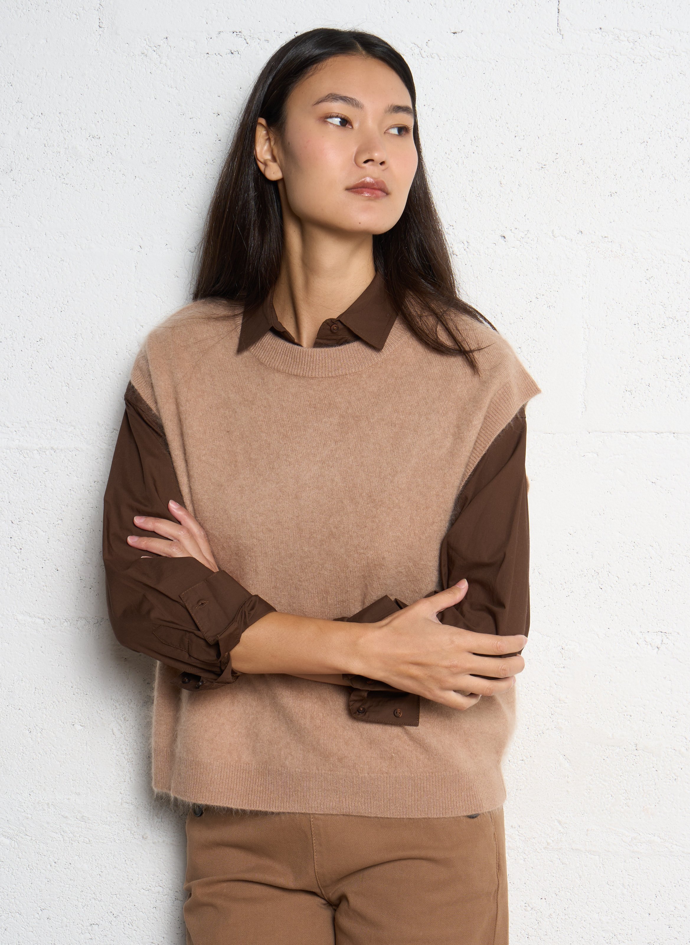 Pull ample sans manches en laine et cachemire SUD EXPRESS Beige