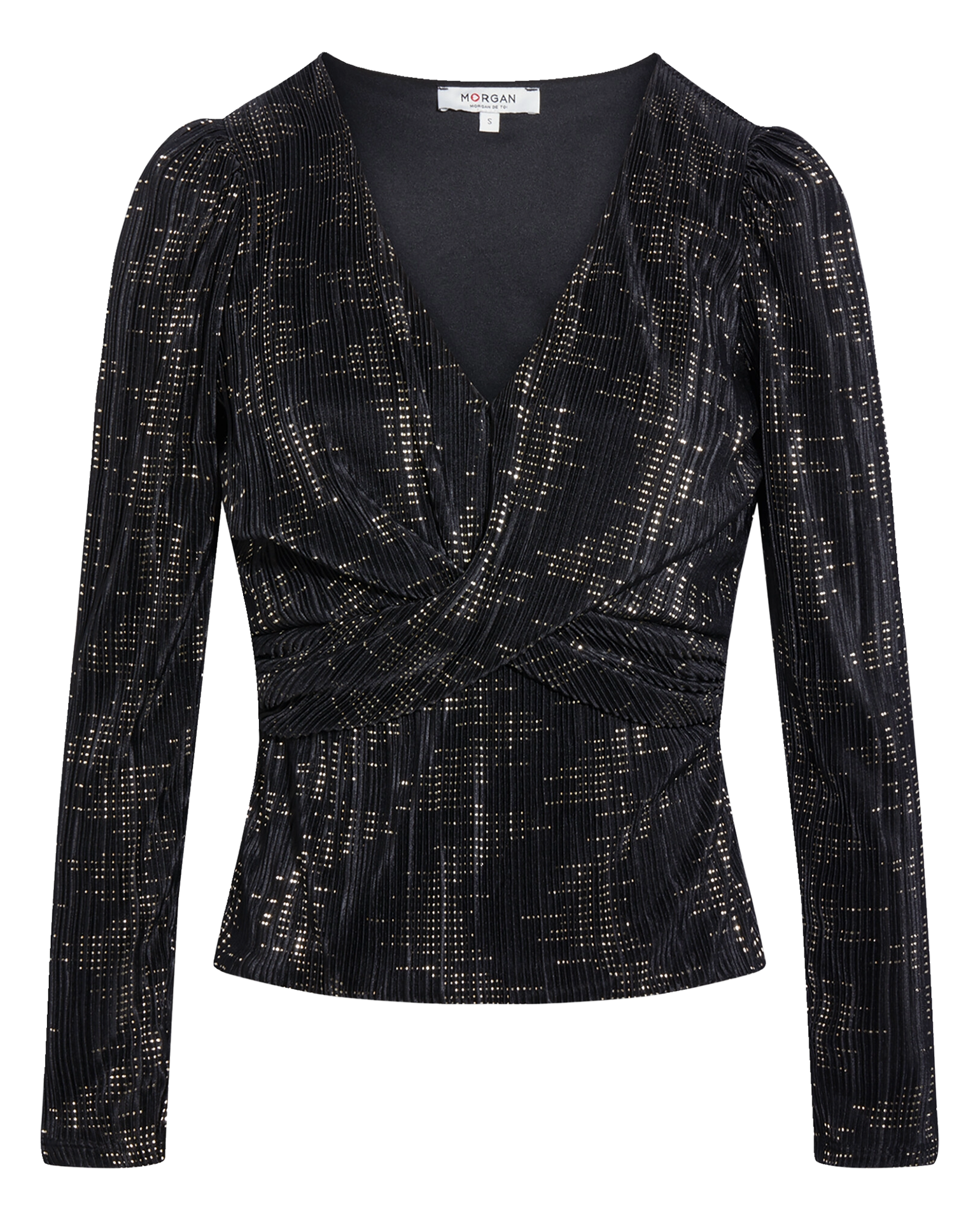 Top cintré col V brillant MORGAN Noir