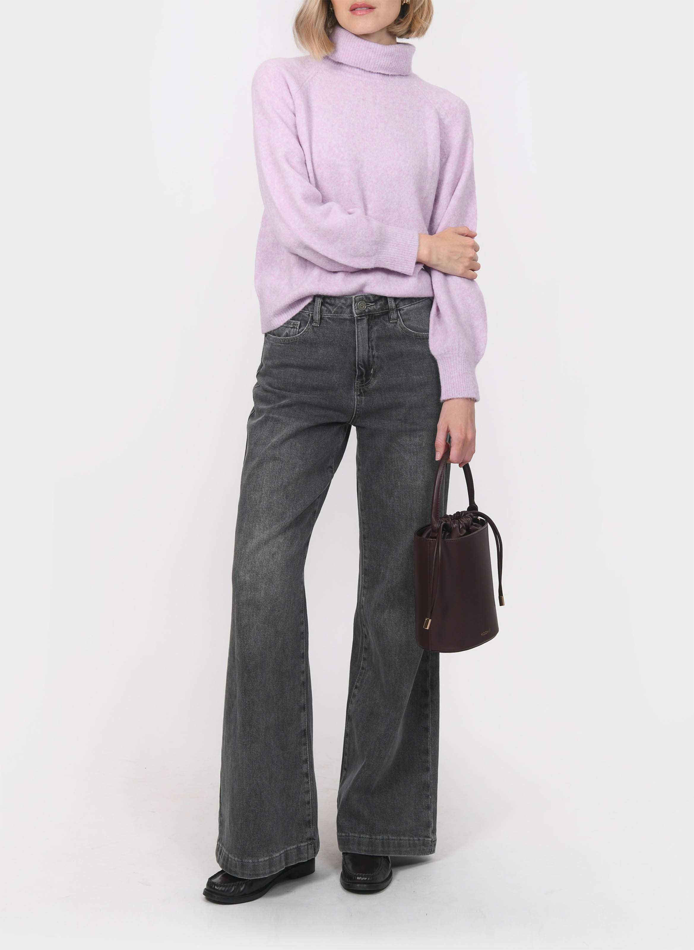 Gerade geschnittener Rollkragenpullover aus Wollmix KOOKAI Violett