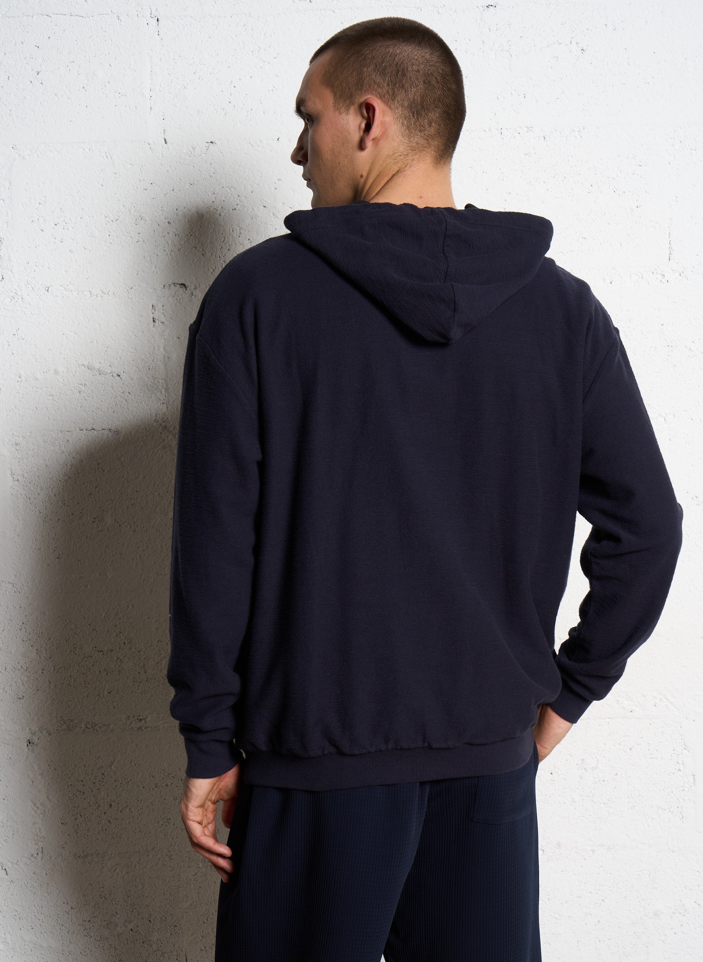 Buttoned hooded solid knit cardigan IKKS Blue