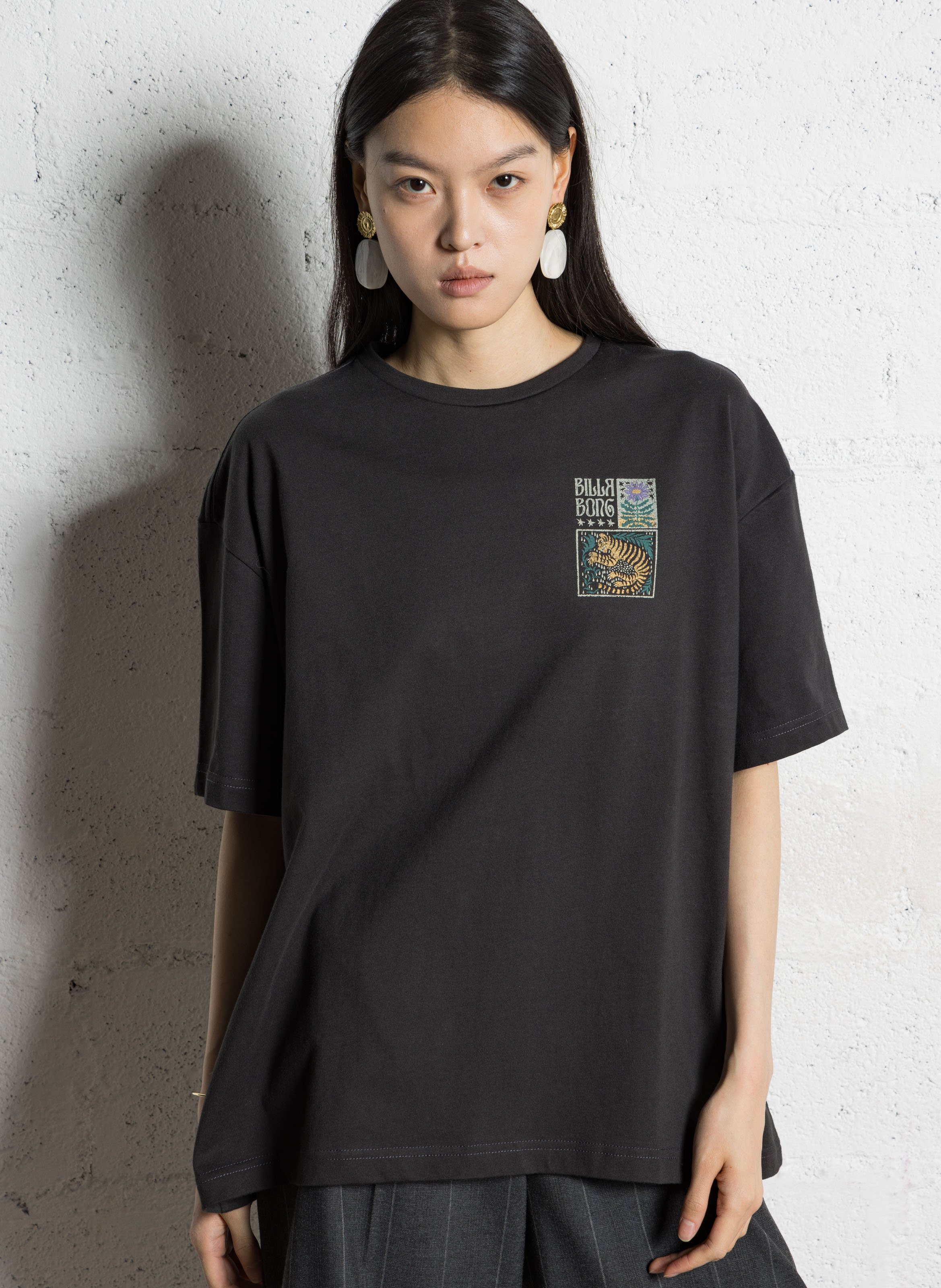 Tee-shirt col rond en coton BILLABONG Noir