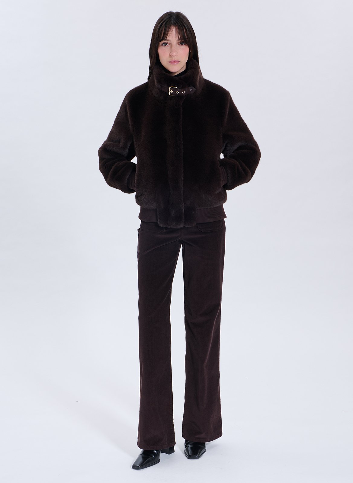 Jean flare en coton mélangé ZAPA Marron