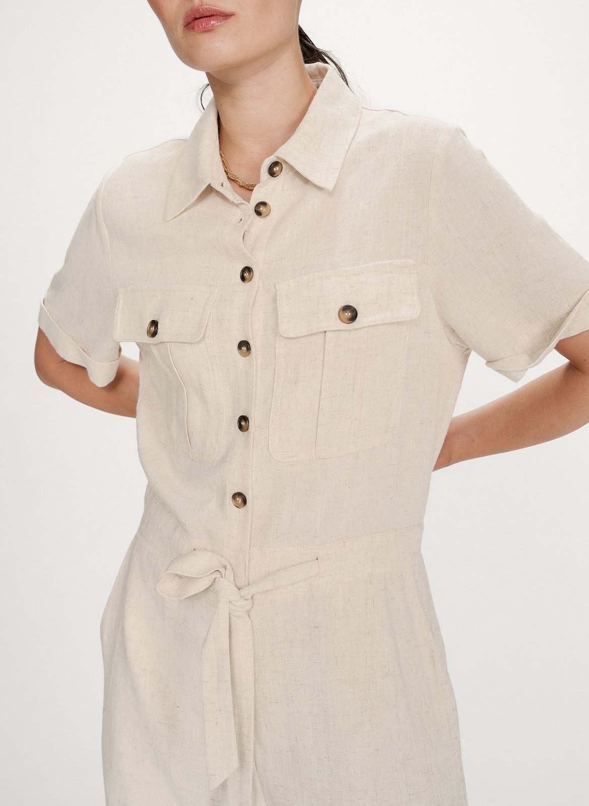 Short-sleeved plain jumpsuit GRACE ET MILA Beige