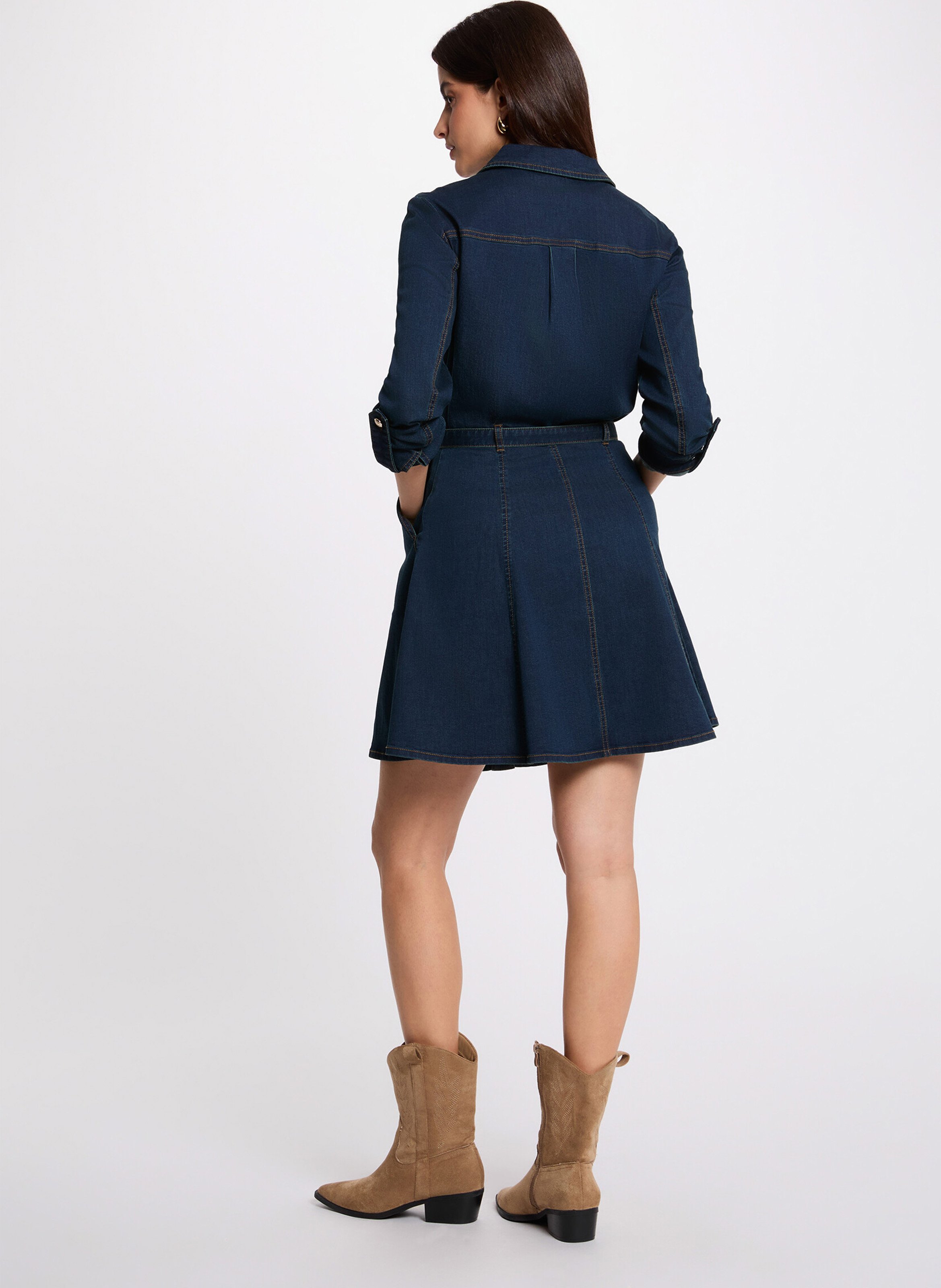 Short trapeze denim dress MORGAN Blue