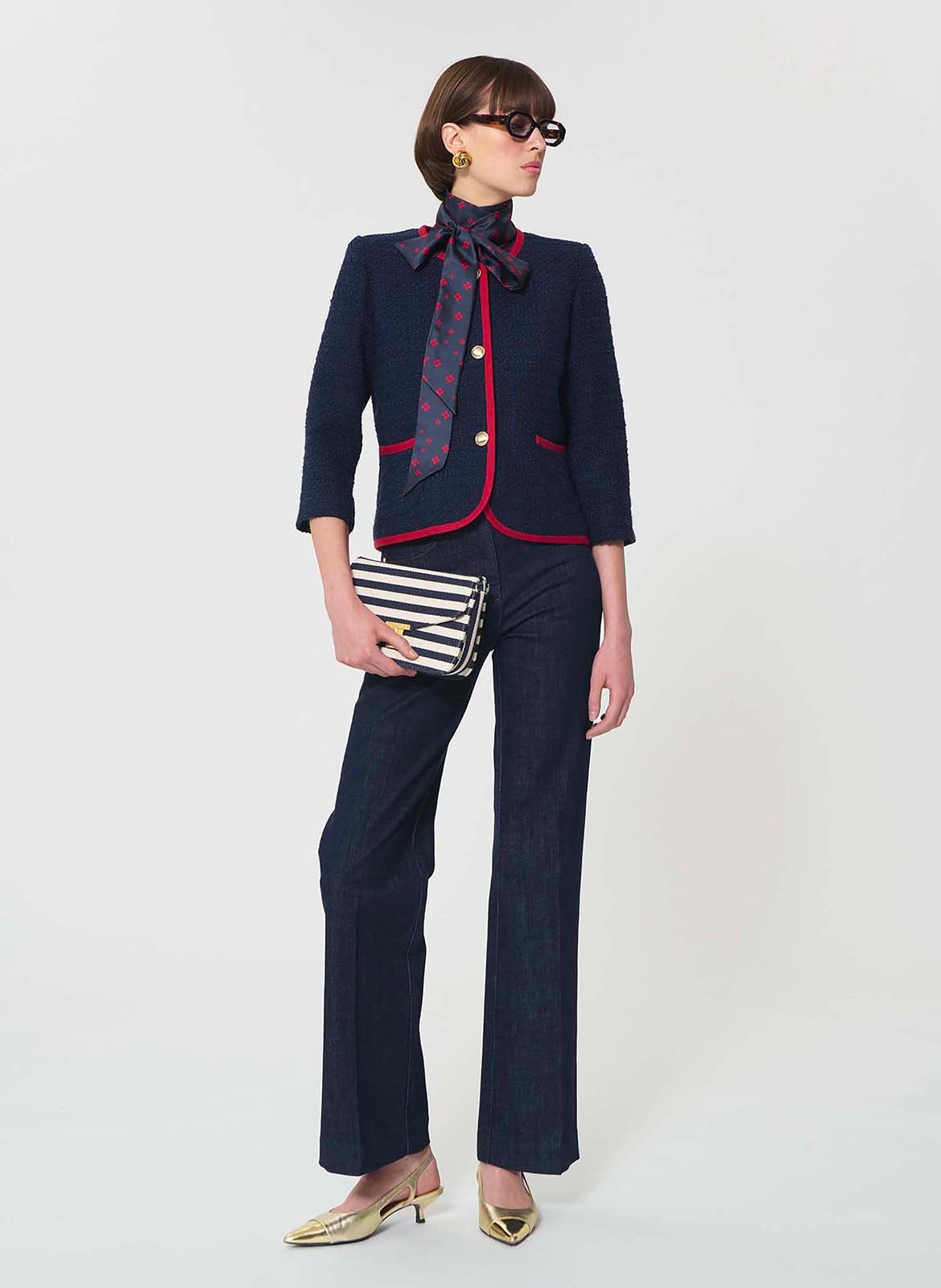 Round-neck straight jacket in tweed TARA JARMON Blue