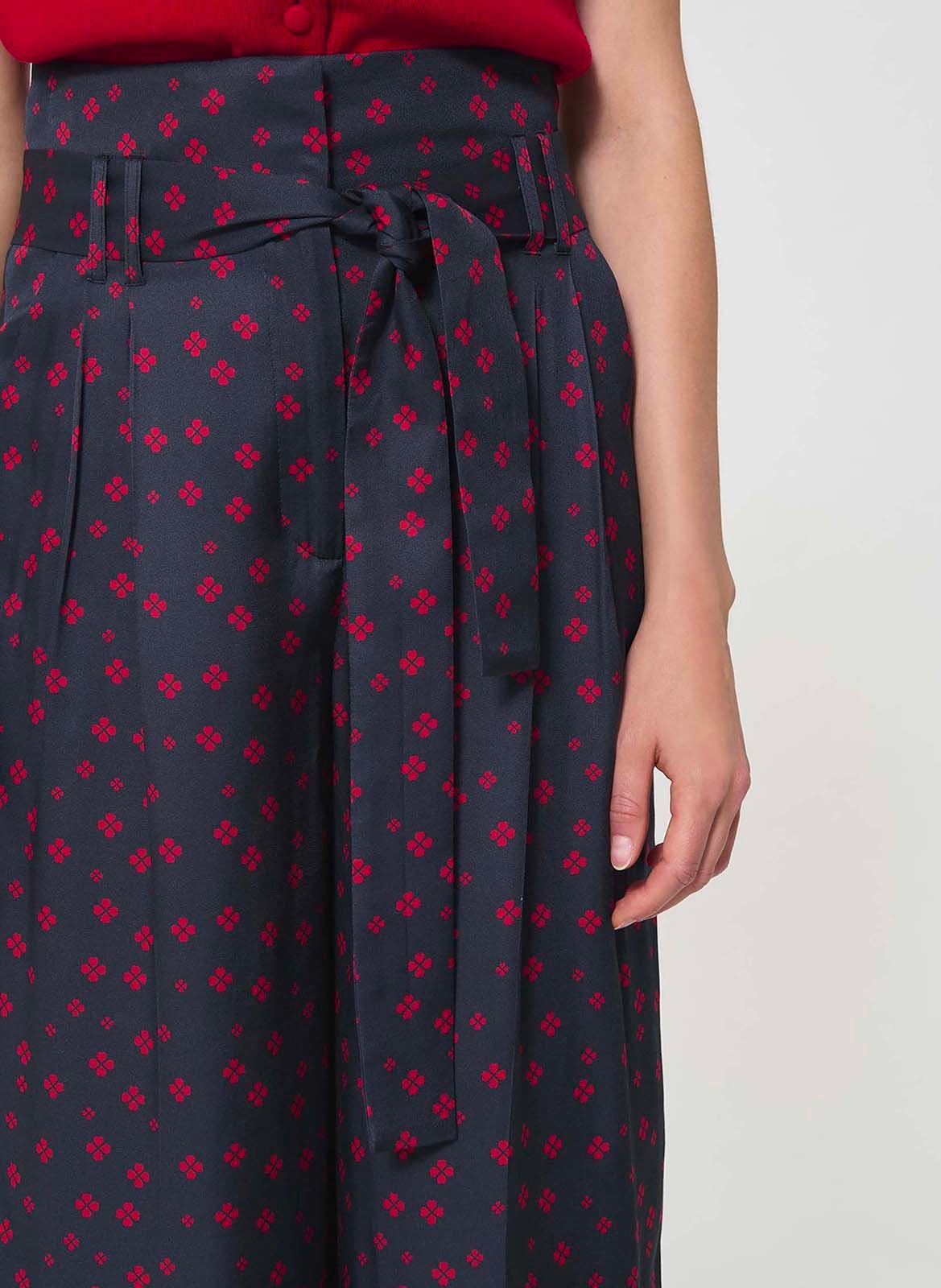 Pantalon taille haute ceinturé à motifs TARA JARMON Bleu