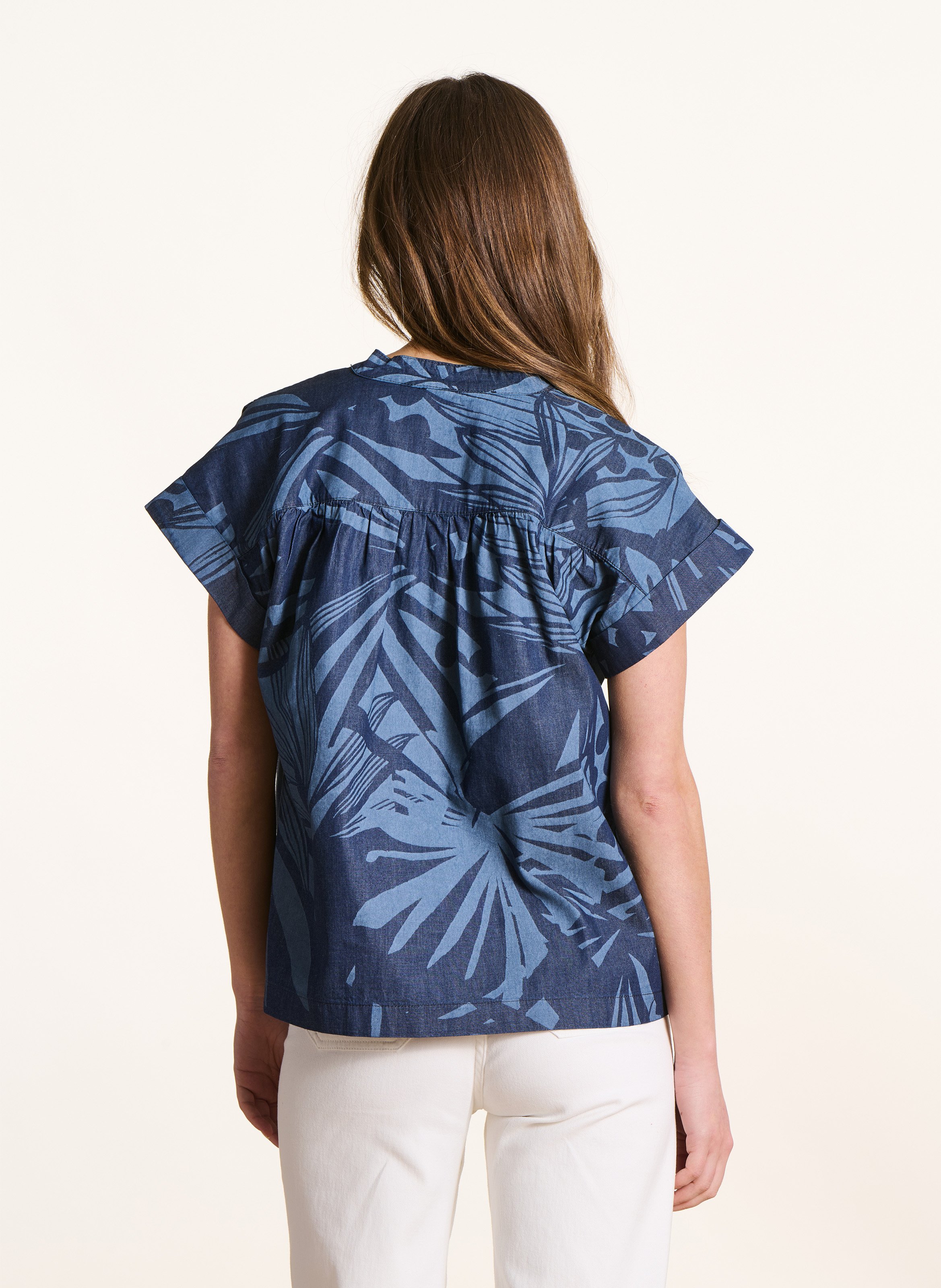 Wijde, katoenen top met Tunesische kraag LA FEE MARABOUTEE Blauw