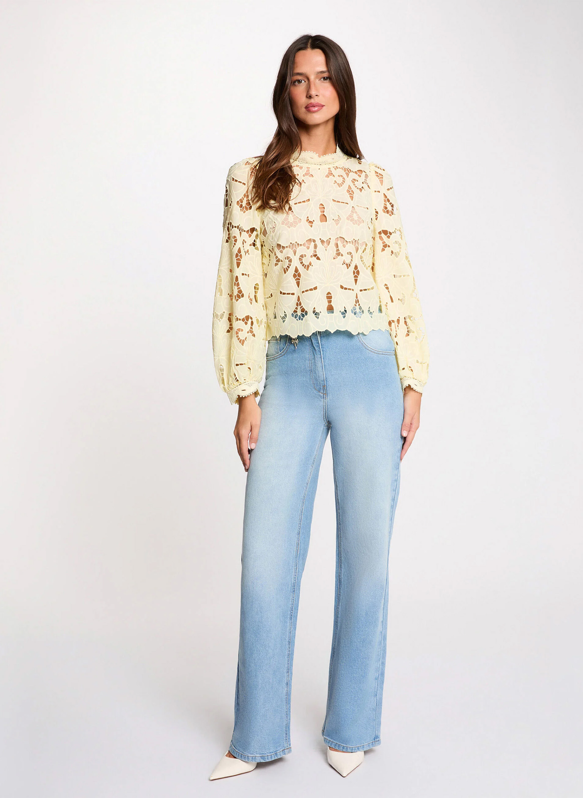 Korte, kanten blouse MORGAN Geel