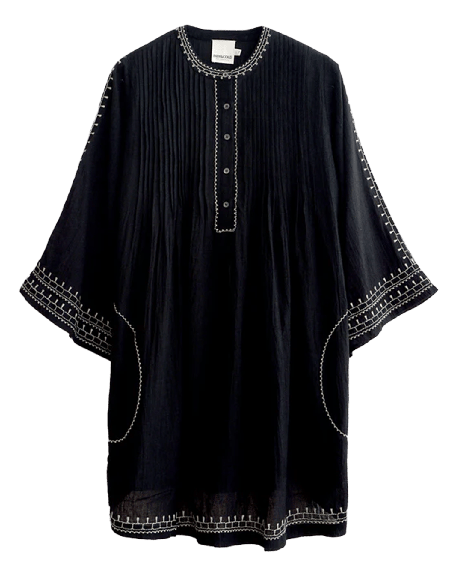 Short loose-fitting dress with embroidered detail INDI & COLD Black