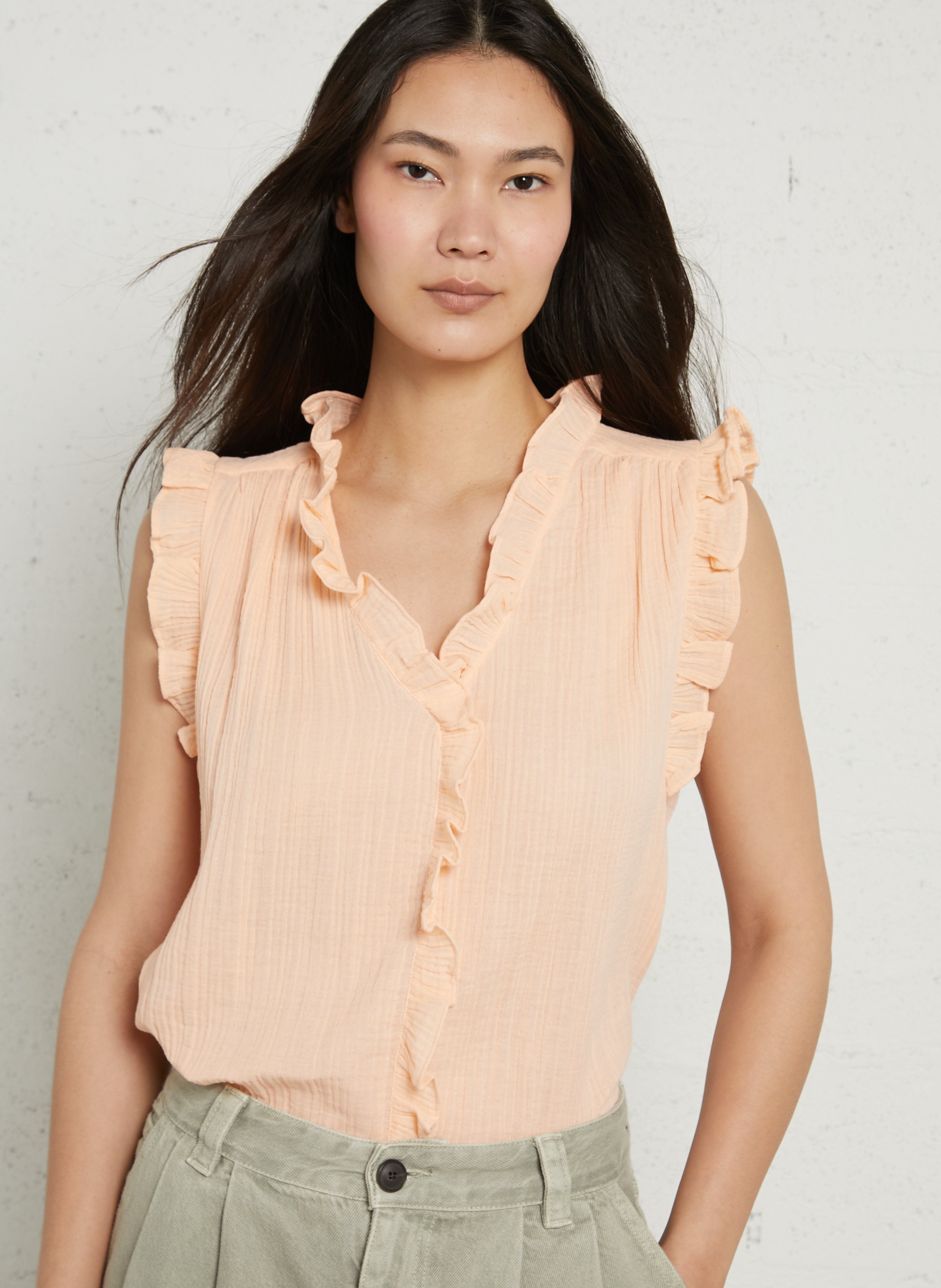 Top col V sans manches à volants DES PETITS HAUTS