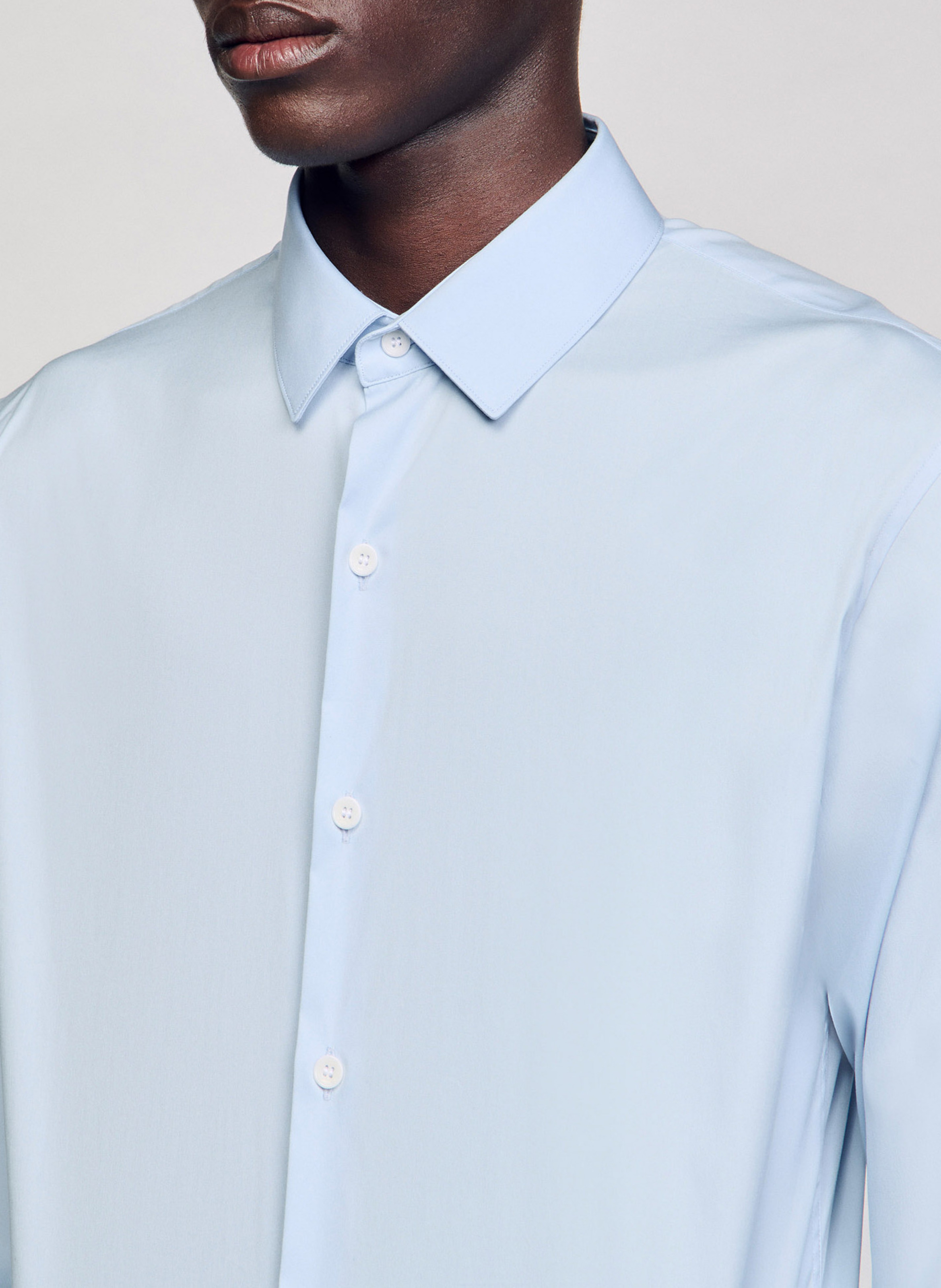 Slim-fit stretch cotton shirt SANDRO Blue