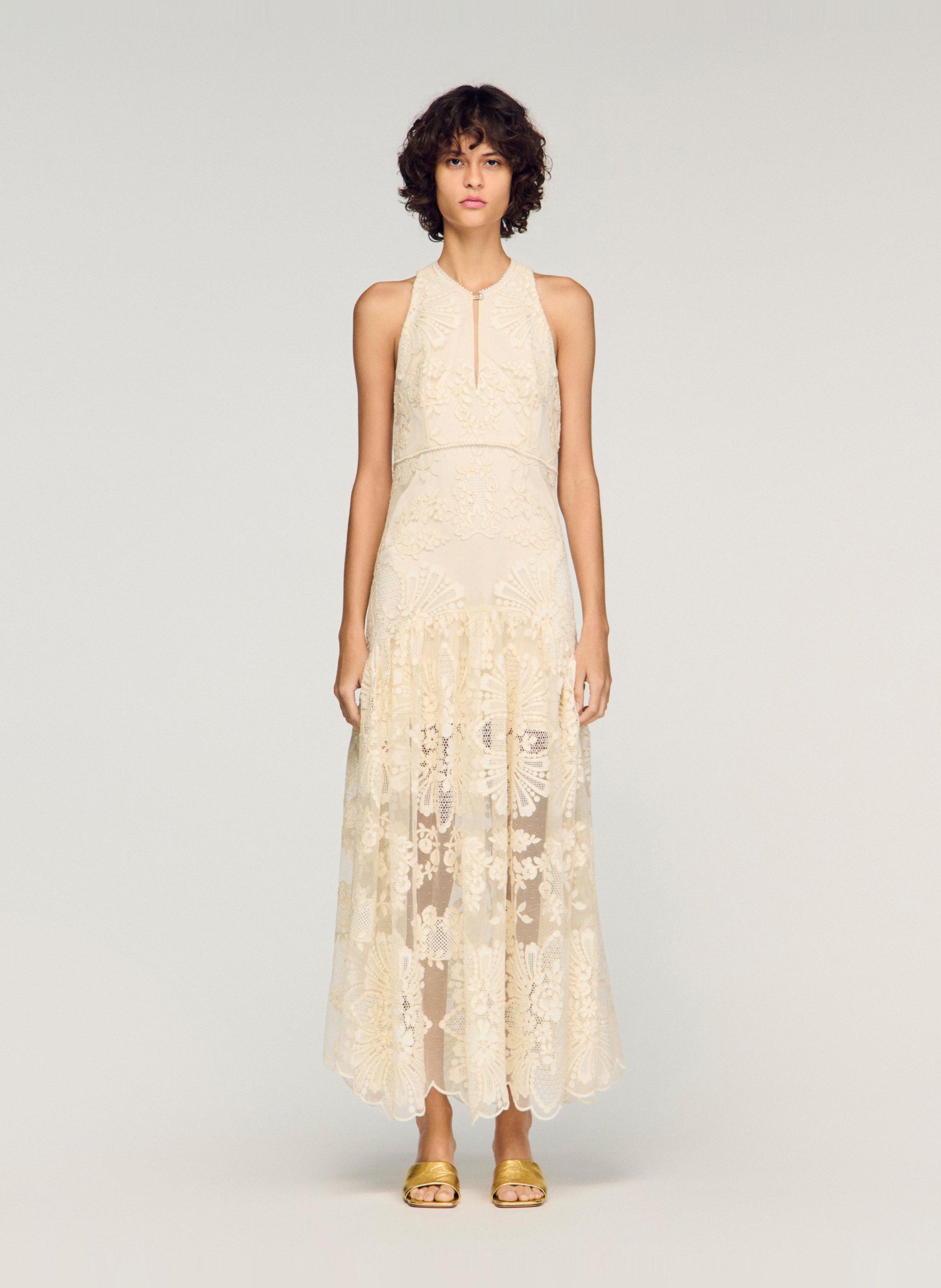 Lange jurk met ronde hals SANDRO Beige