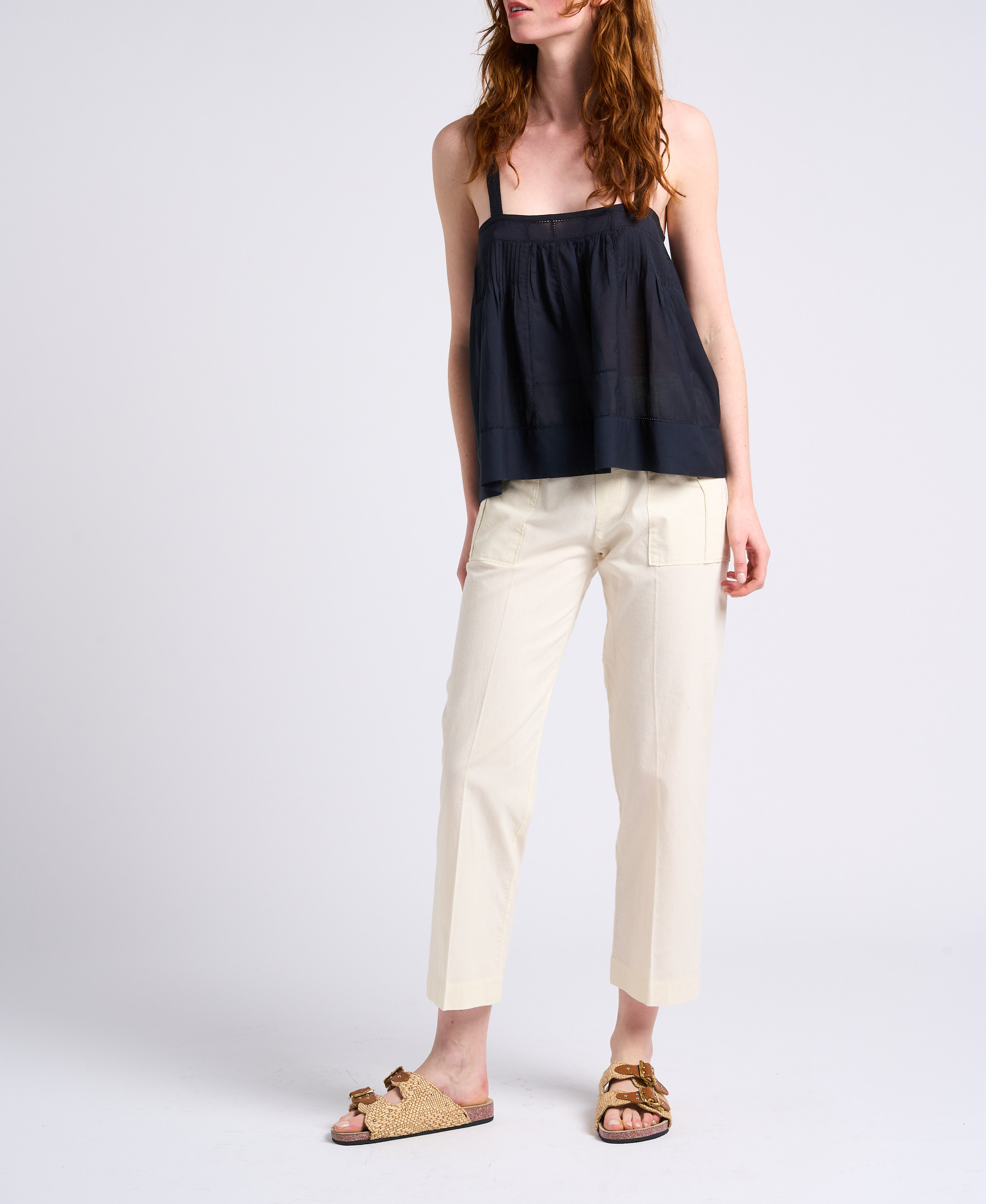 Korte, katoenen singlet met ajourmotiefje SWILDENS Zwart