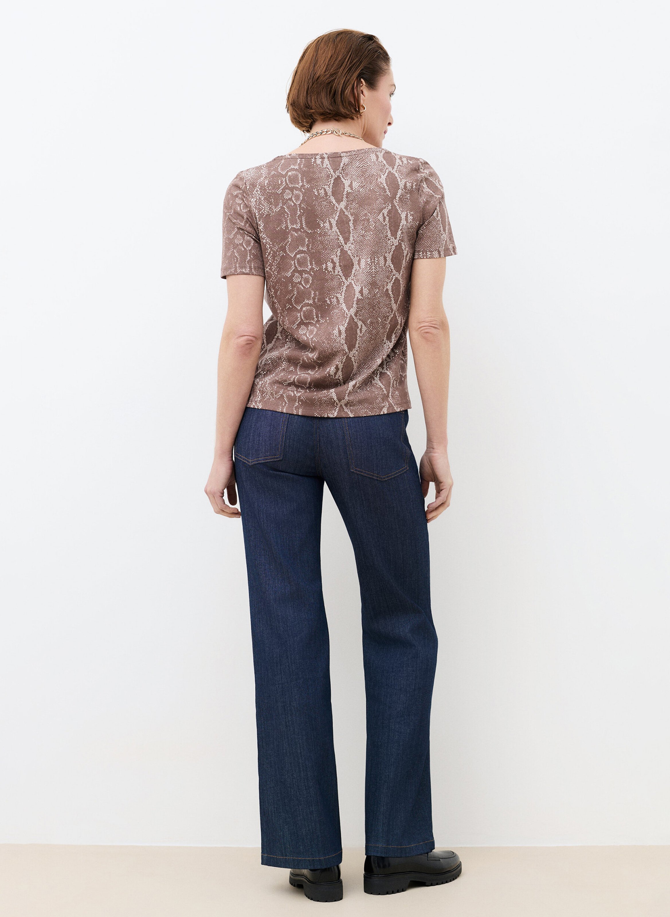 Tee-shirt col V droit imprimé CAROLL Marron