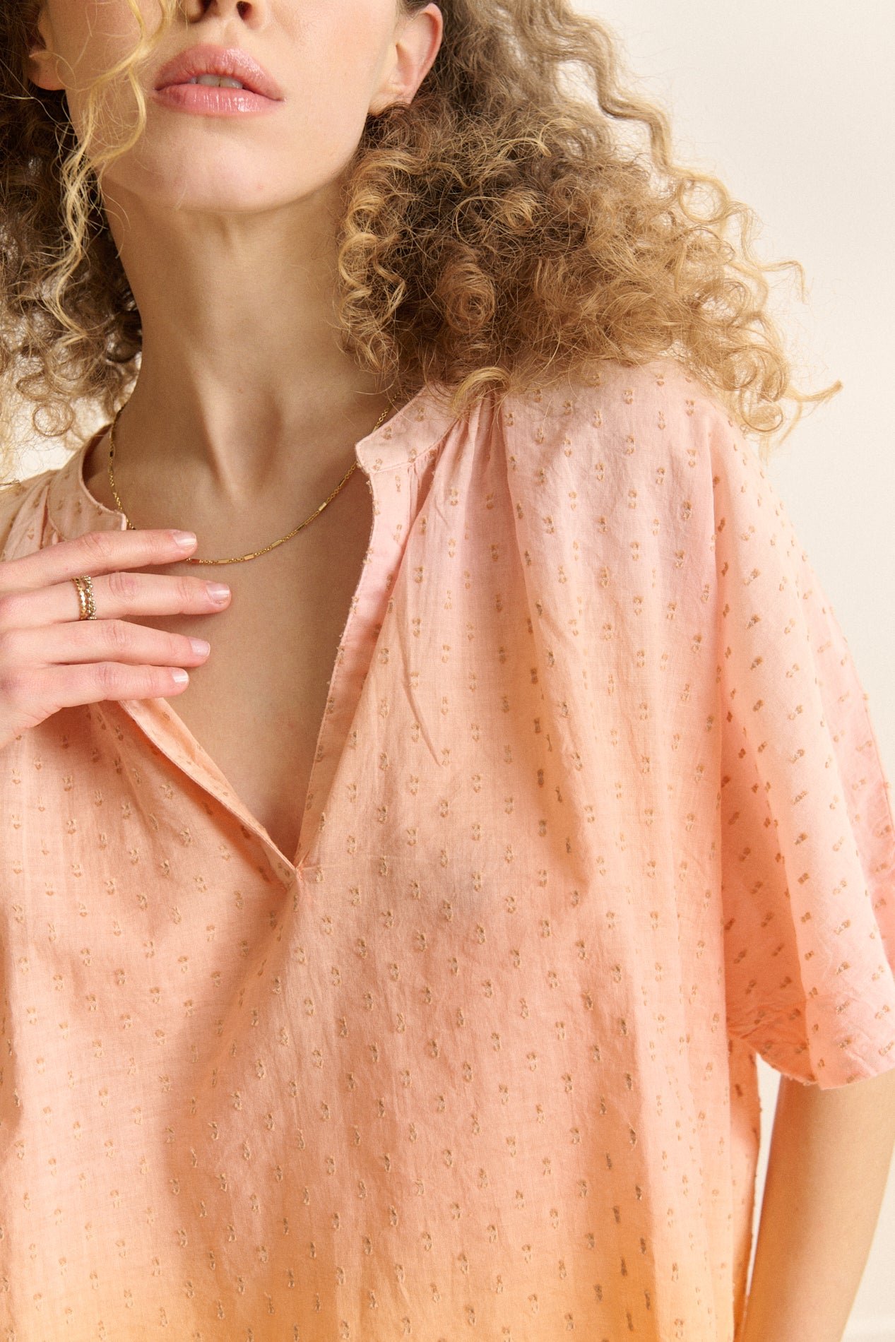 Short-sleeved tunic collar blouse GARANCE PARIS Orange