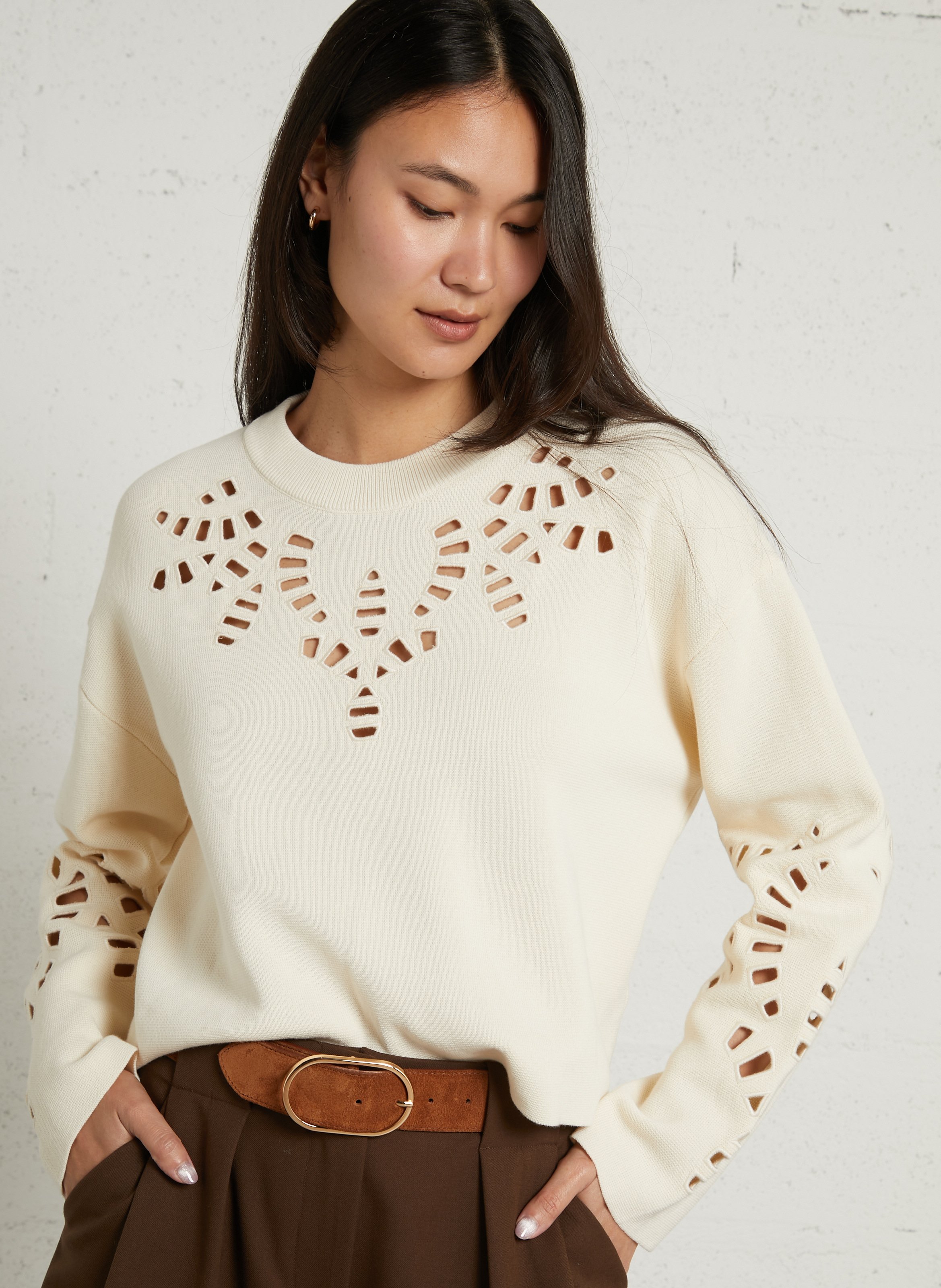 Short oversized organic cotton sweater SUNCOO White
