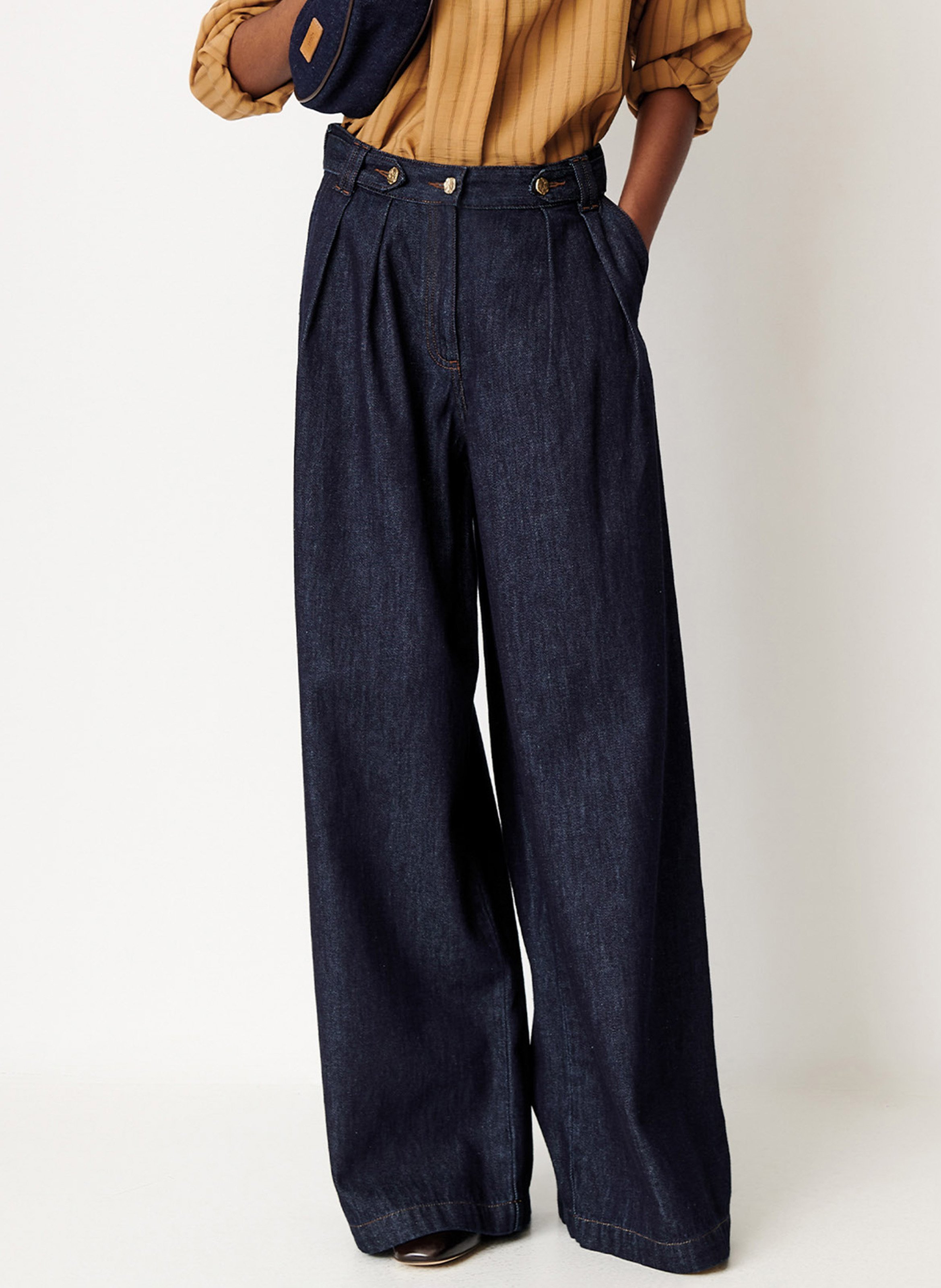 Weite Raw-Jeans mit Bundfalten SESSUN Blau