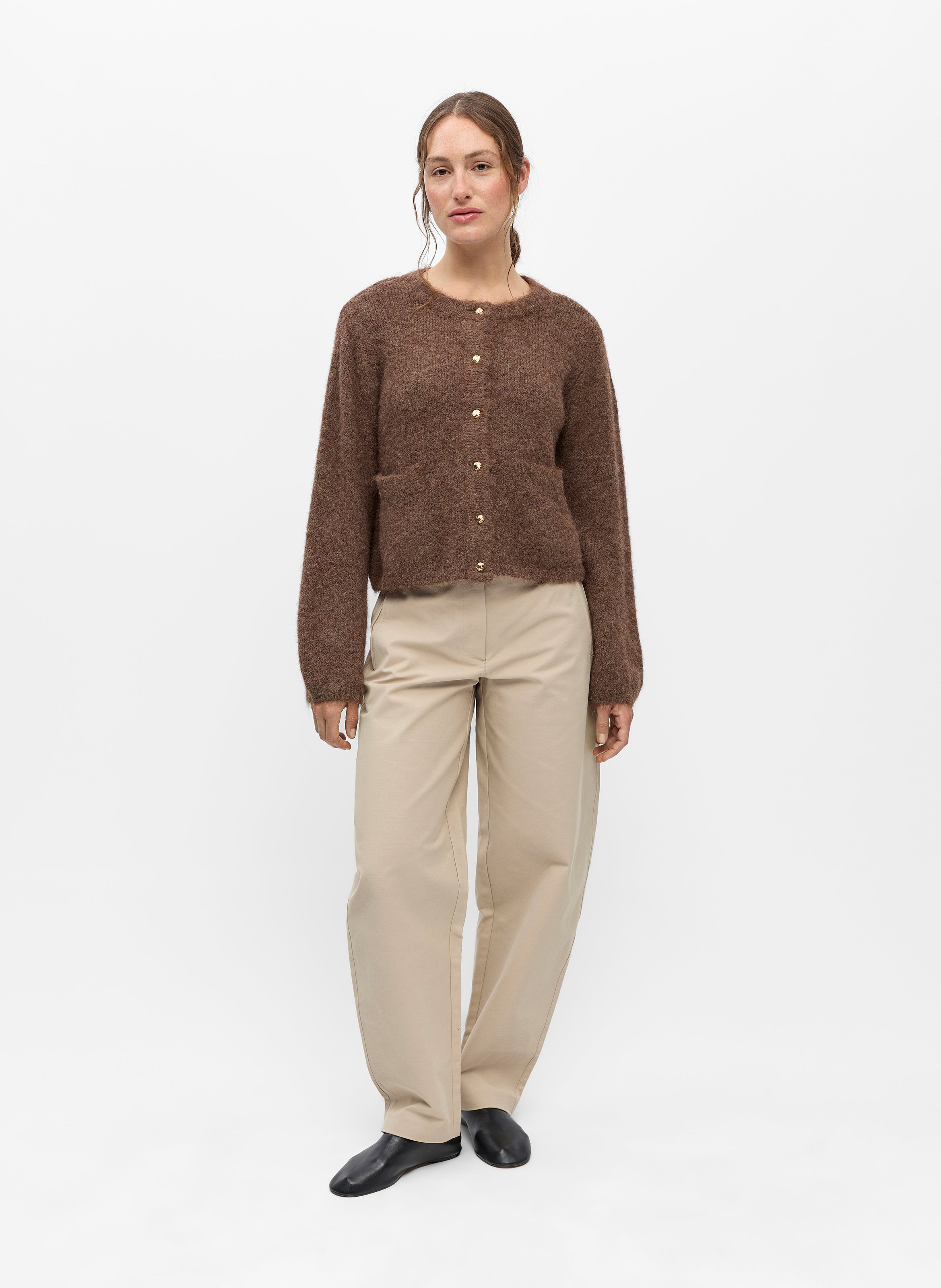Round-neck cardigan OBJECT Brown