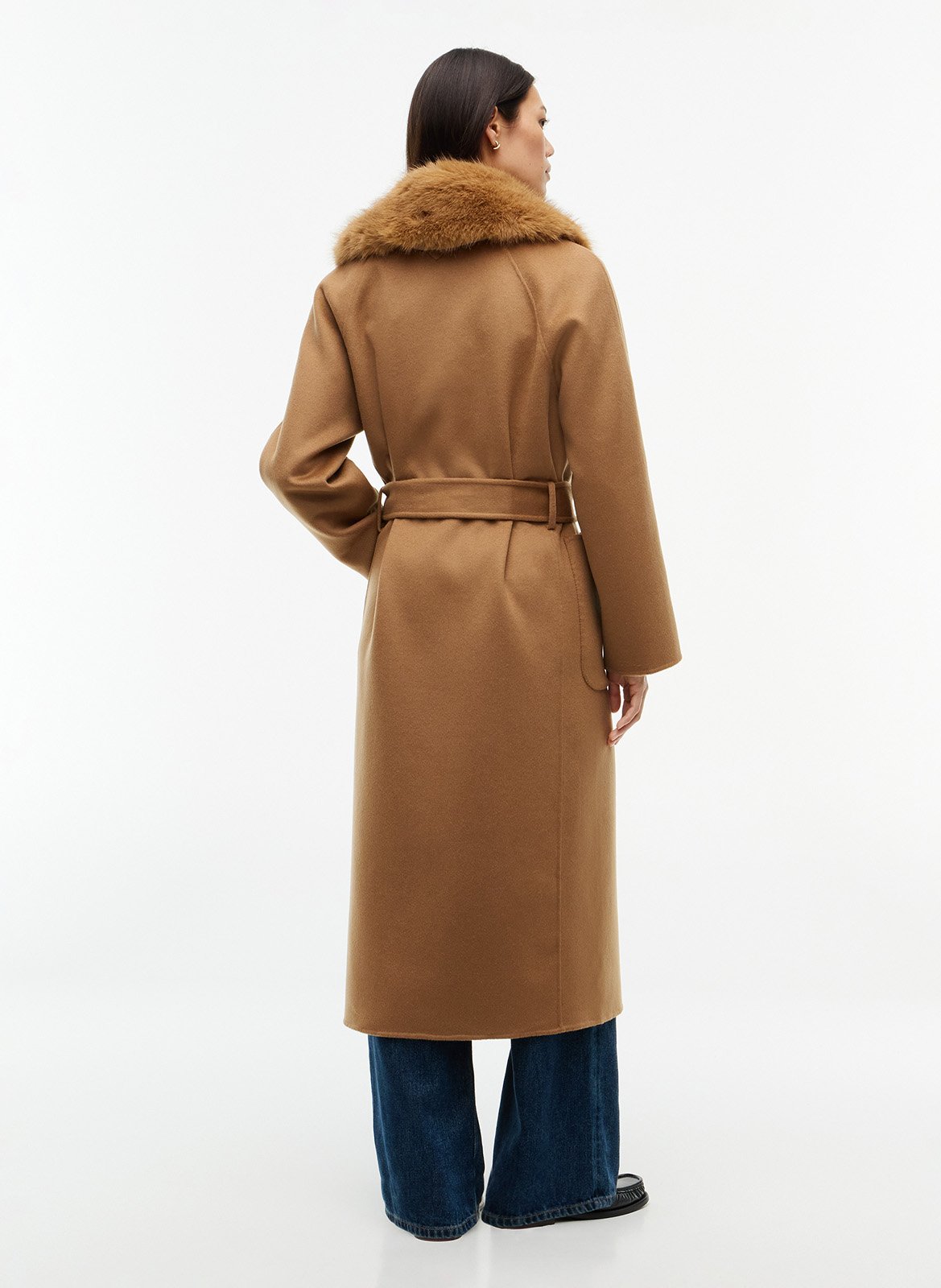 Straight coat with fur collar in mixed wool TOMMY HILFIGER Brown