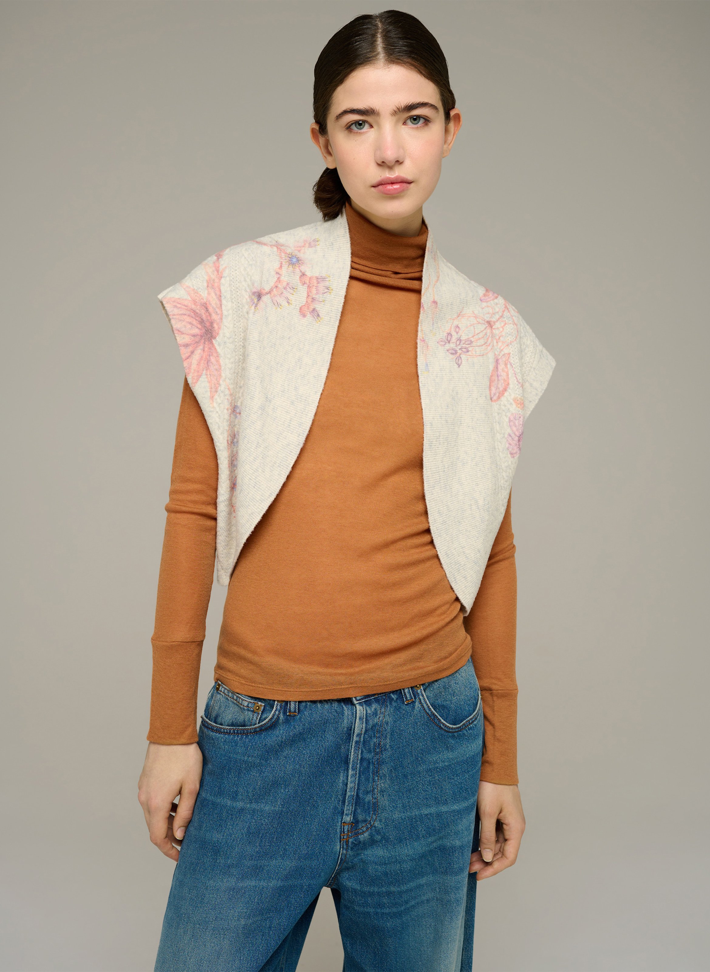 Short straight-fit printed wool-blend cardigan COTELAC Grey