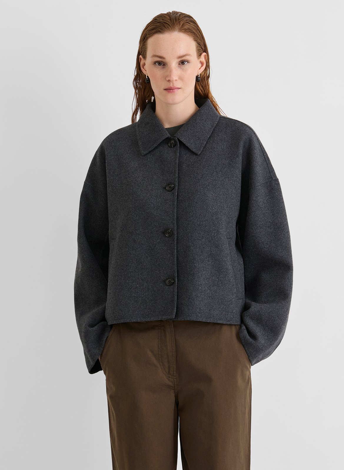 Manteau ample boutonné uni ROUGE EDIT Gris