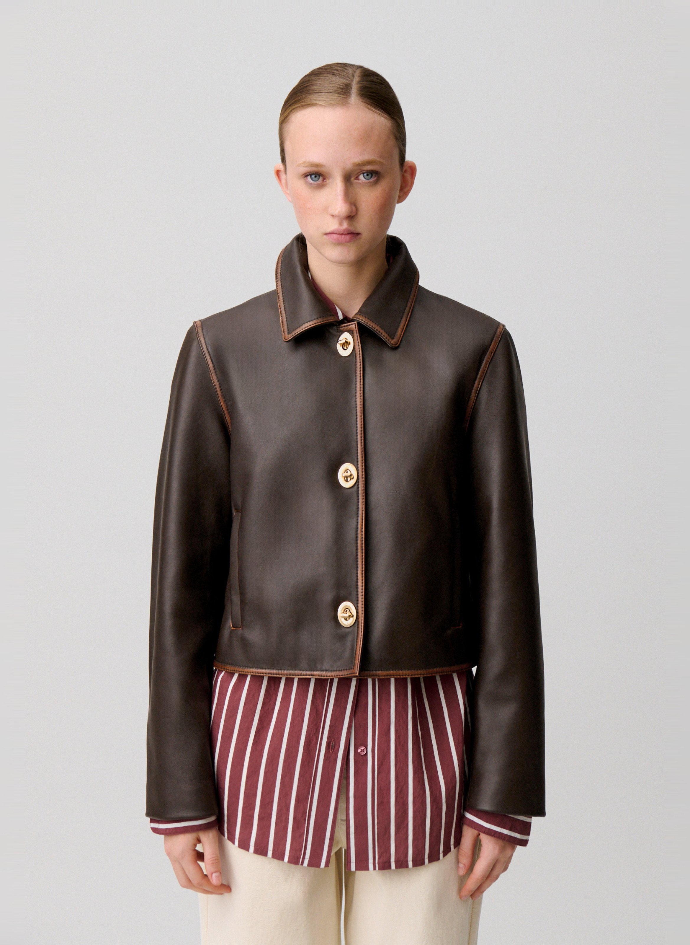 Waxed straight short jacket with buttons CLAUDIE PIERLOT Brown