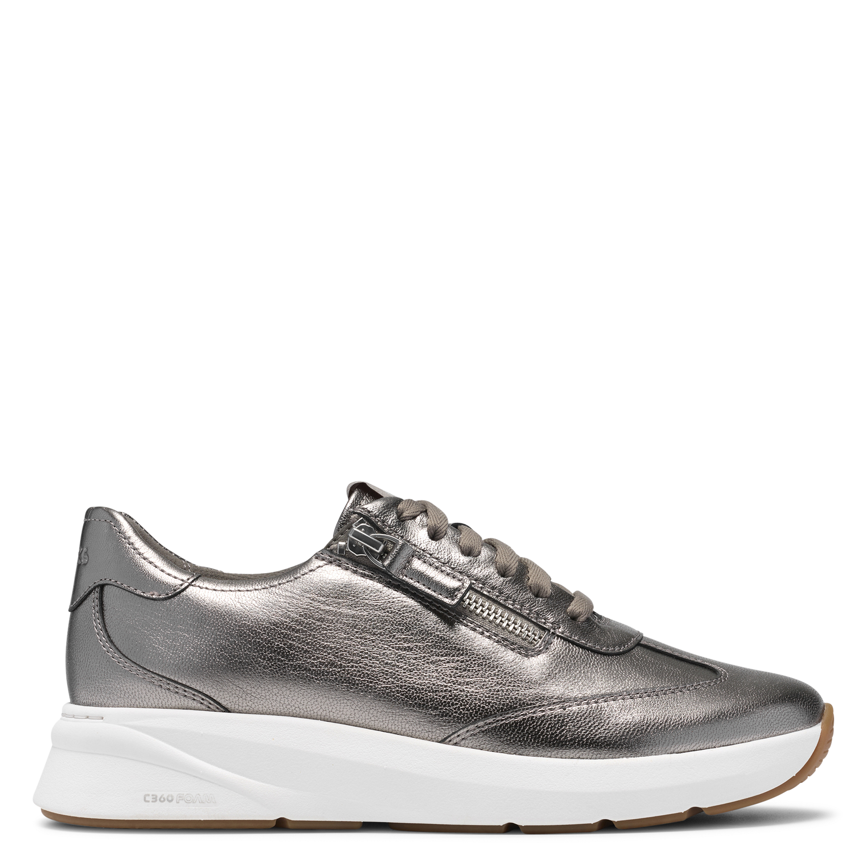 Low zip-up leather sneakers CLARKS Silver