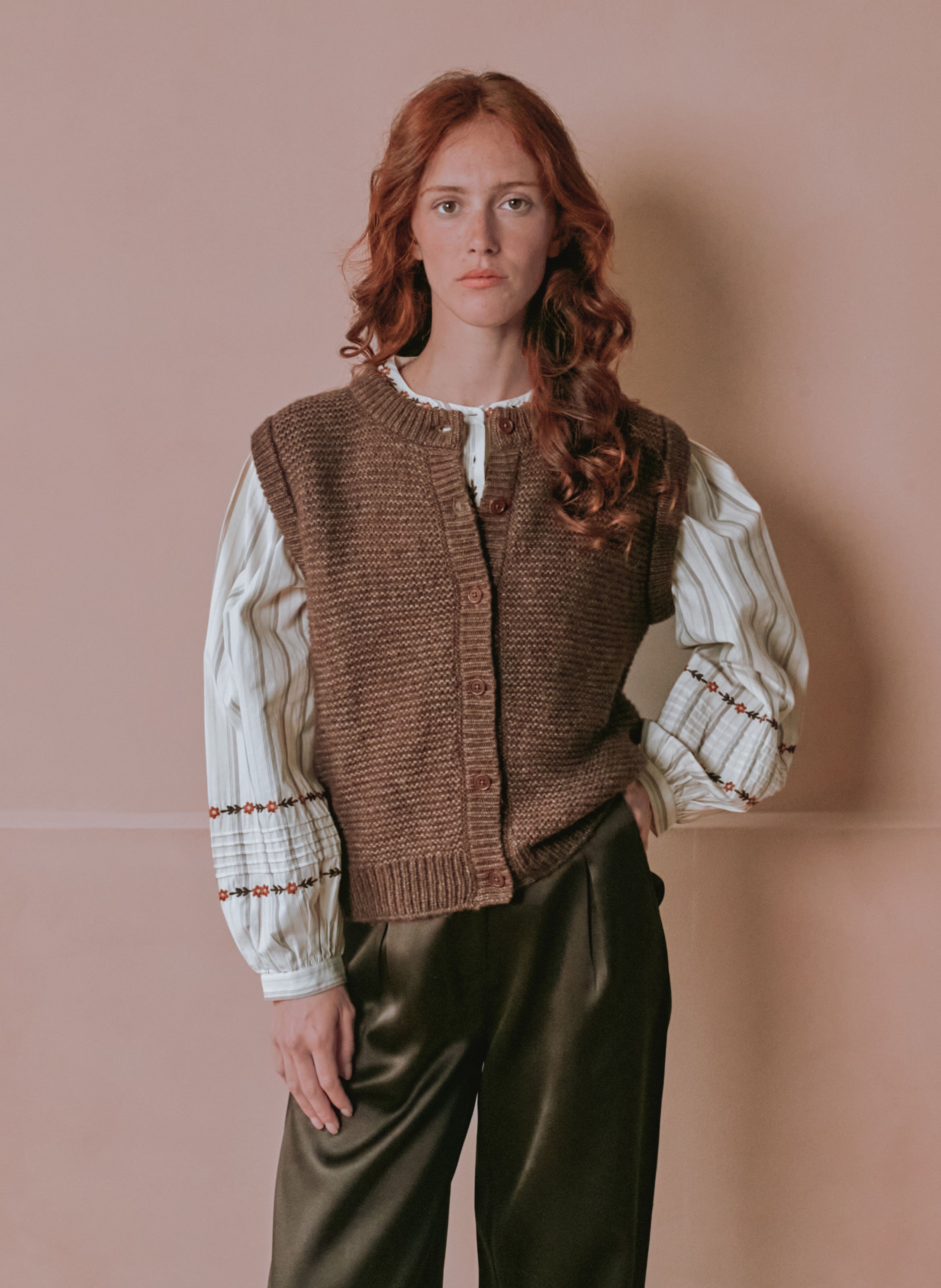 Baumwollbluse mit Rundhalskragen EMILE ET IDA Beige