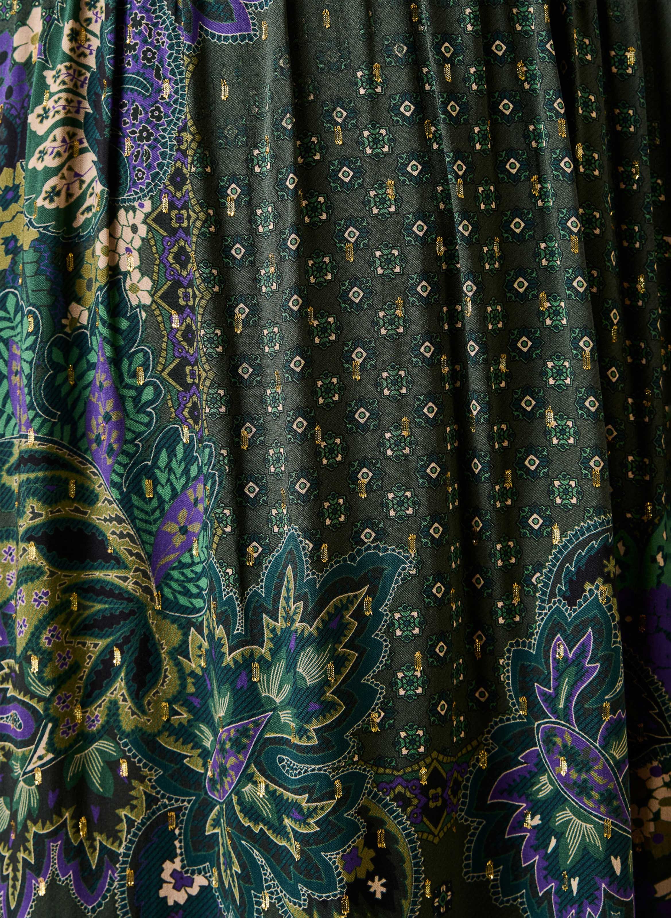 Loose dress with Tunisian collar in print LA FEE MARABOUTEE Green
