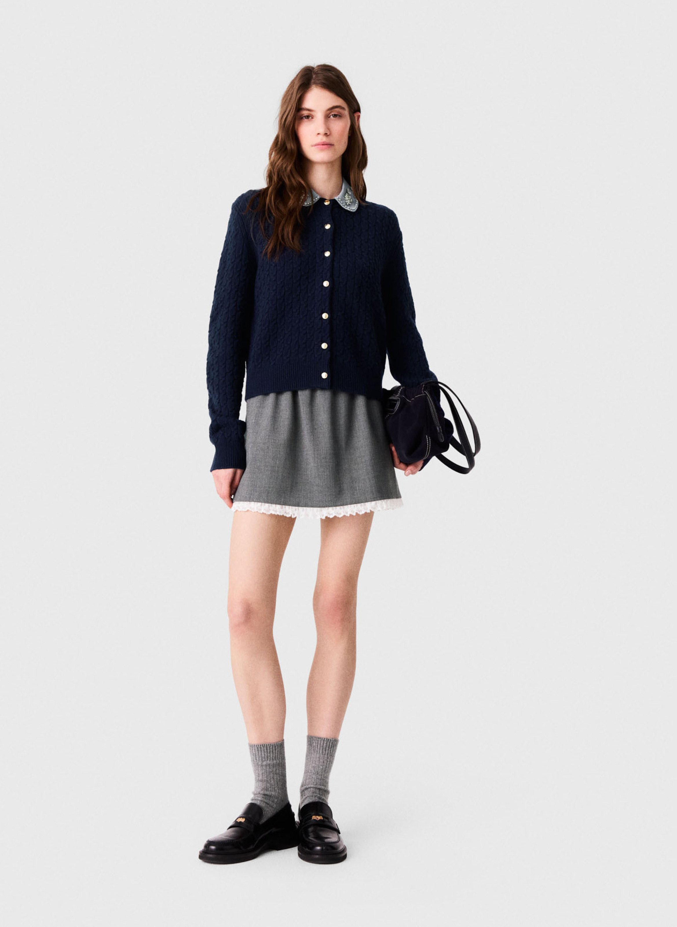 Peter Pan collar wool blend cardigan MAJE Blue