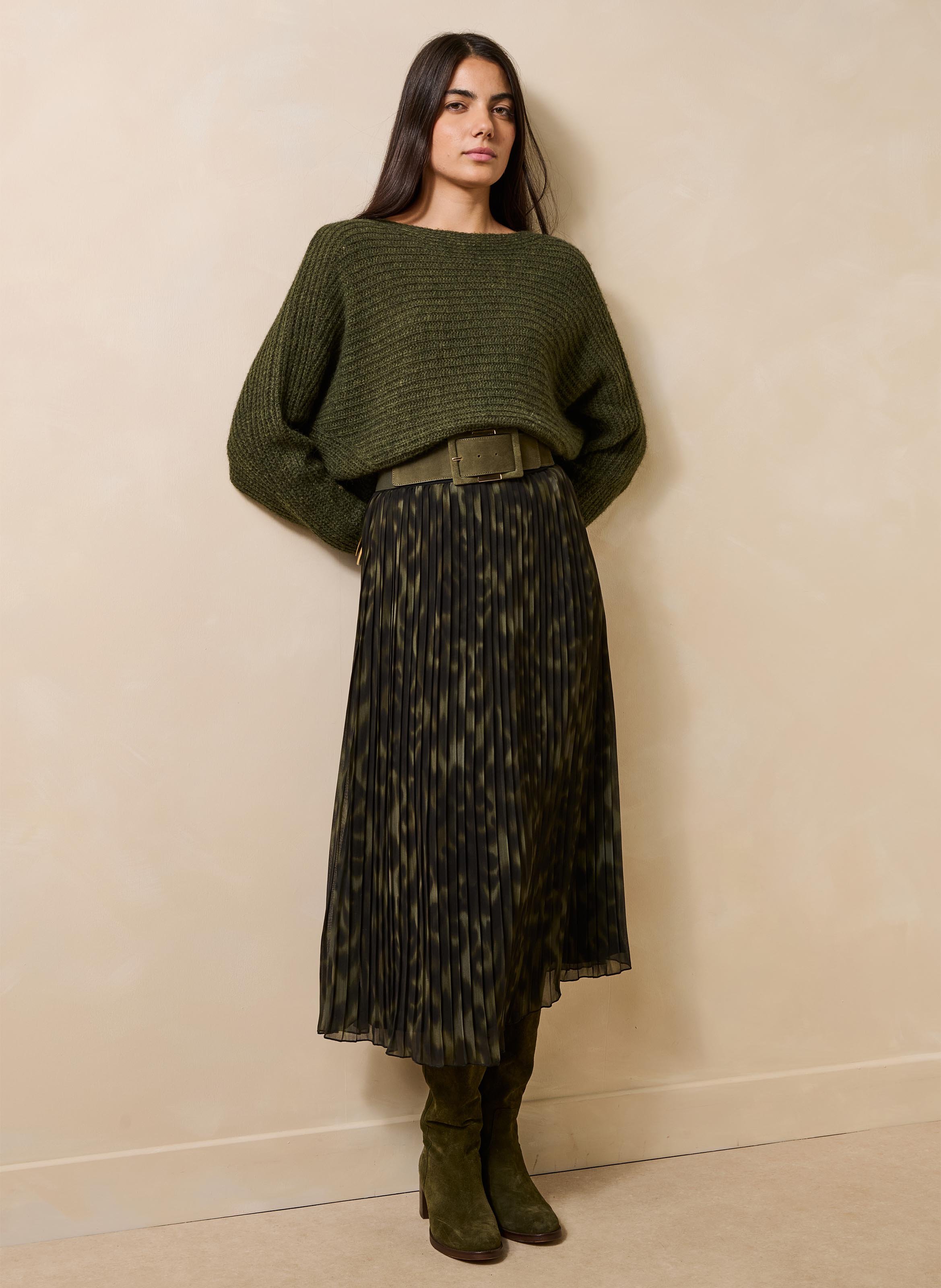 Pull col rond  LA FEE MARABOUTEE Kaki