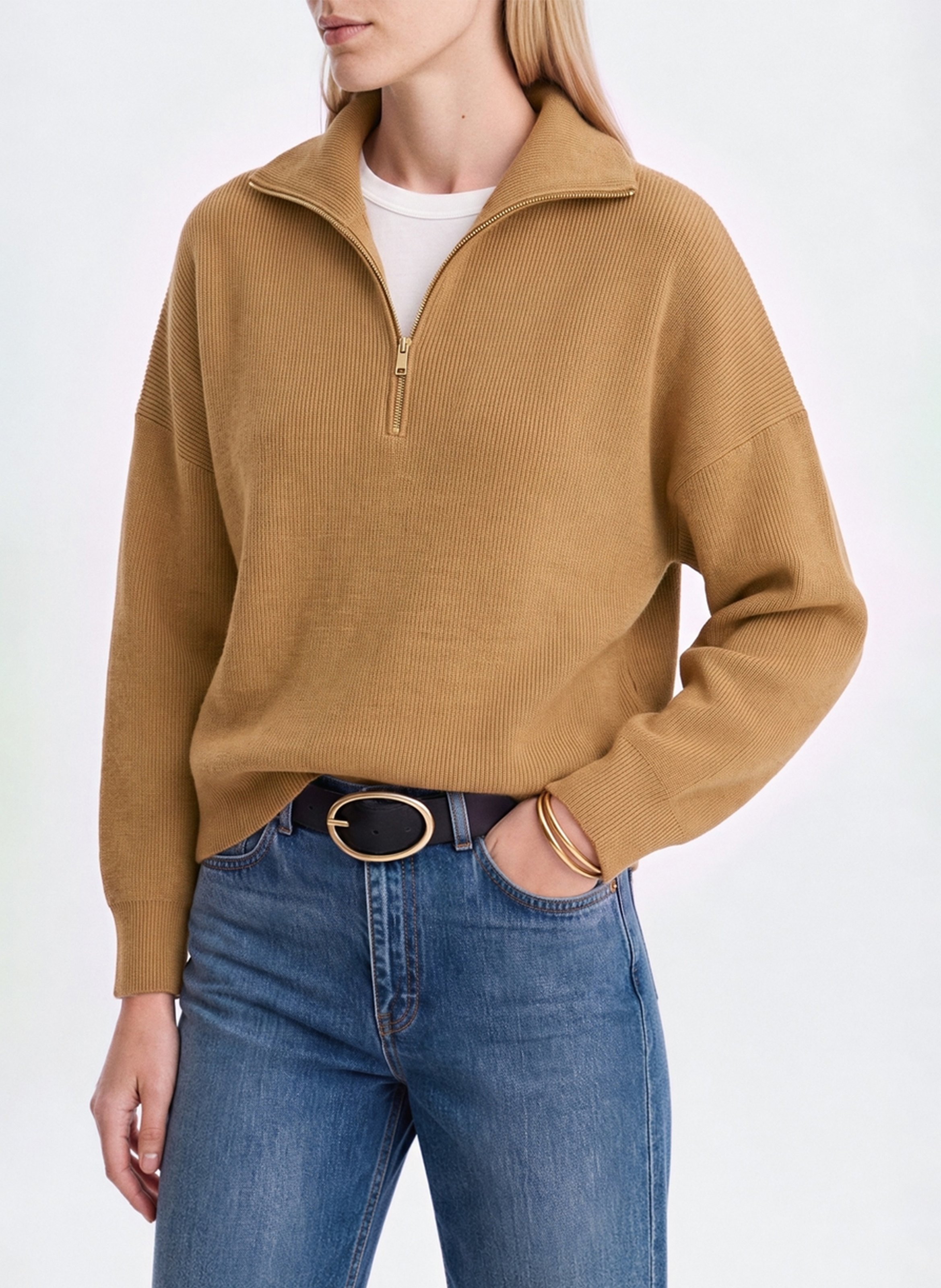 Pullover mit Zip-Kragen aus Woll-Mix VANESSA BRUNO Braun