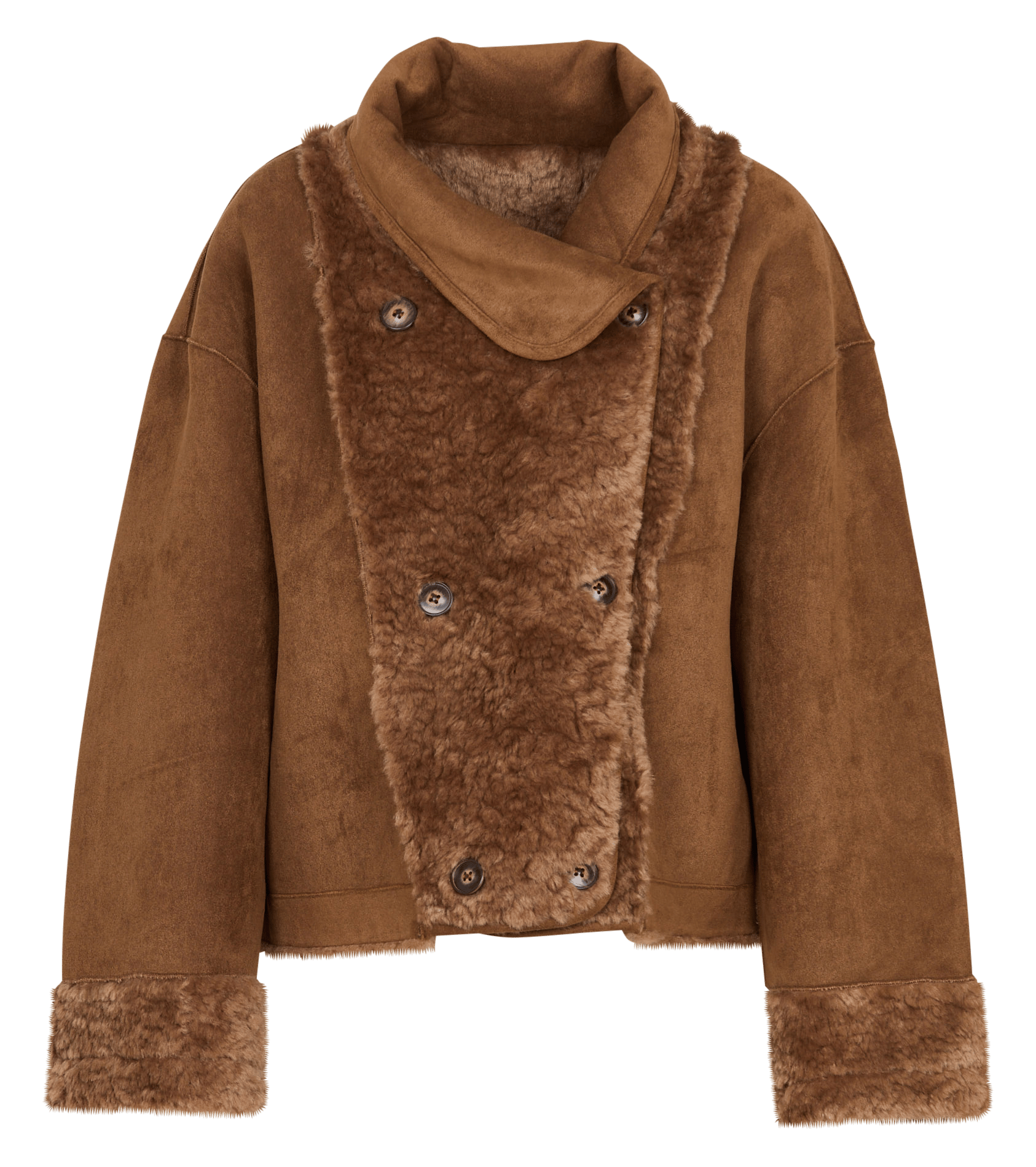 Rechte mantel met knopen en faux fur-effect SEE U SOON Geel
