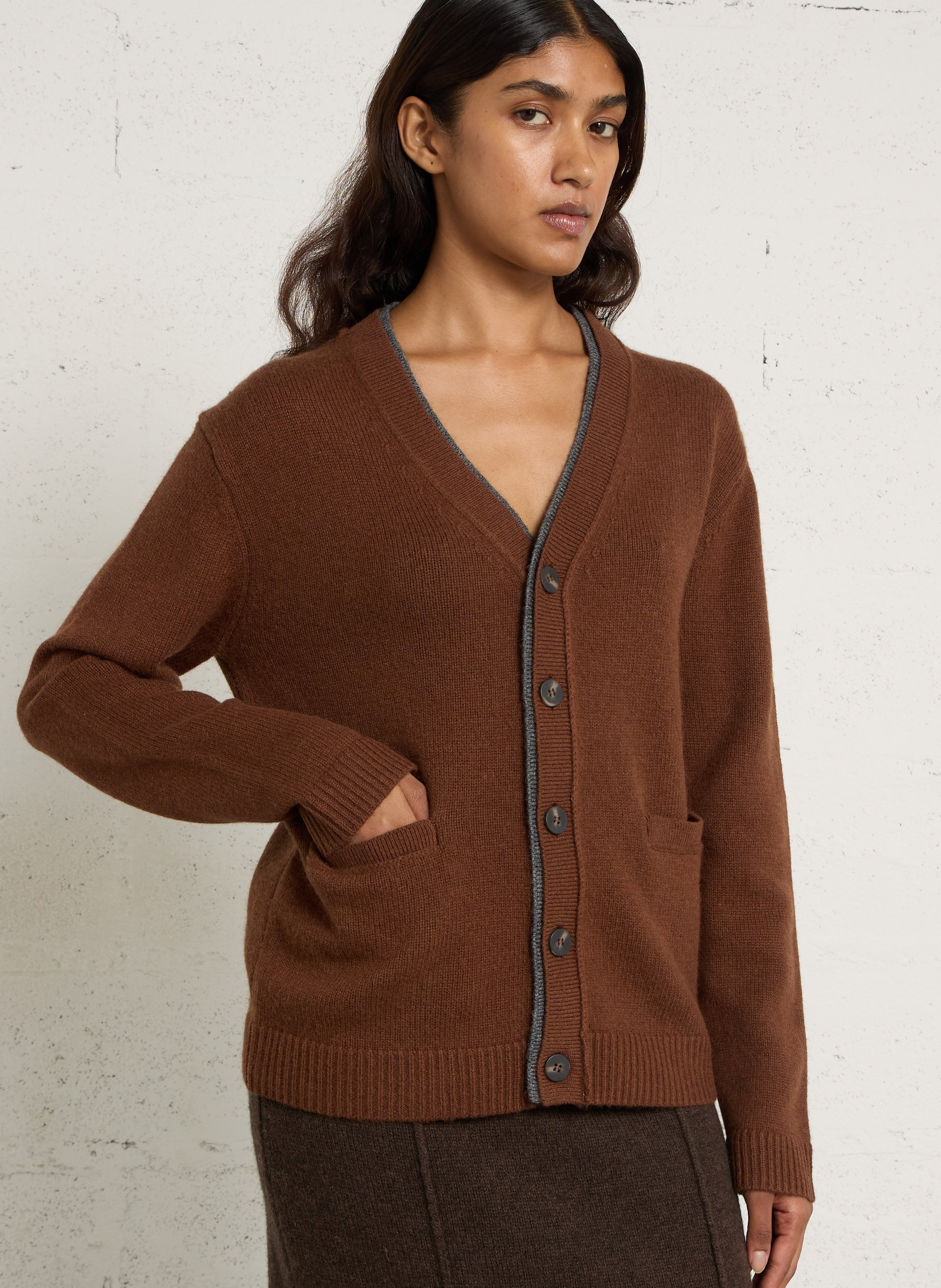 Weiter Cardigan mit V-Ausschnitt aus Wolle MAISON 123 Beige