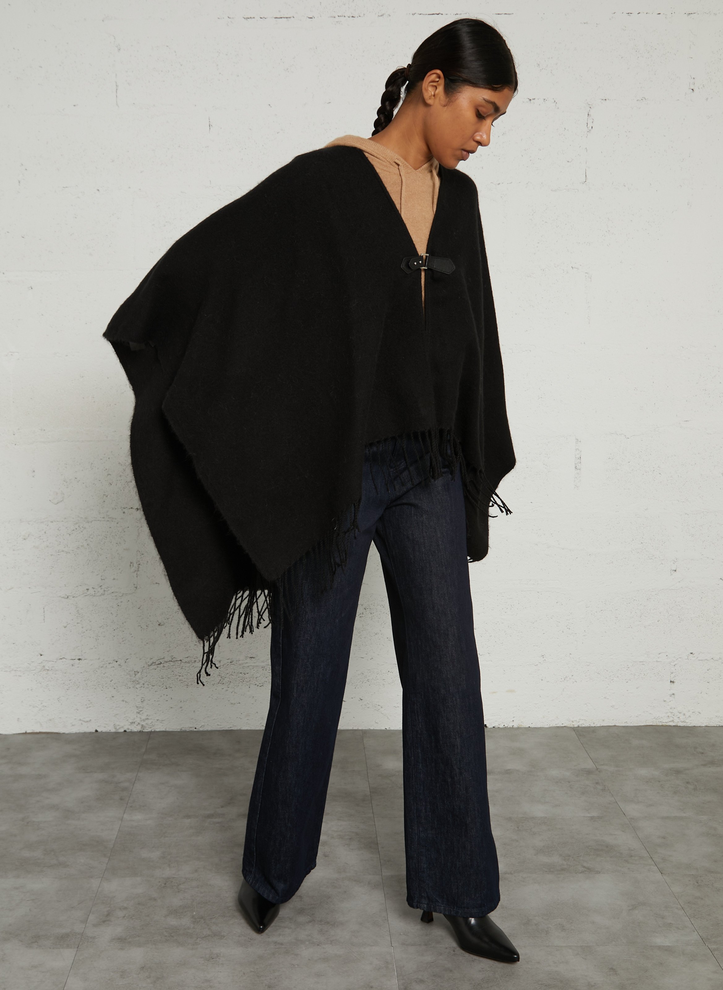 Cape met V-hals en franjes IKKS Zwart