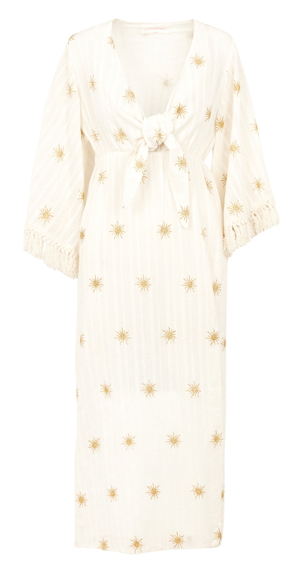Robe longue col V à motifs en coton SUNDRESS Blanc