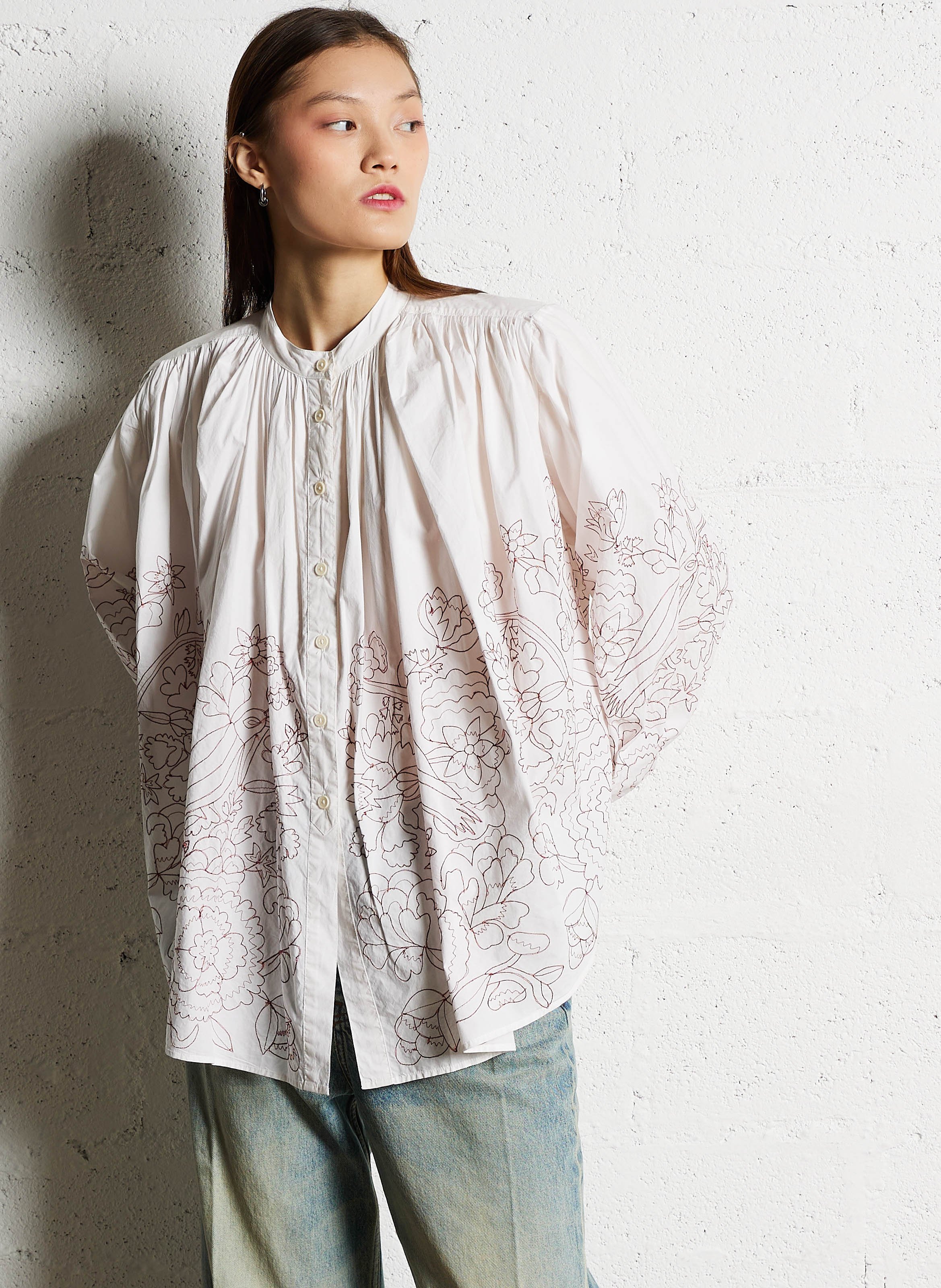 Round-neck loose cotton embroidered blouse LAURENCE BRAS White