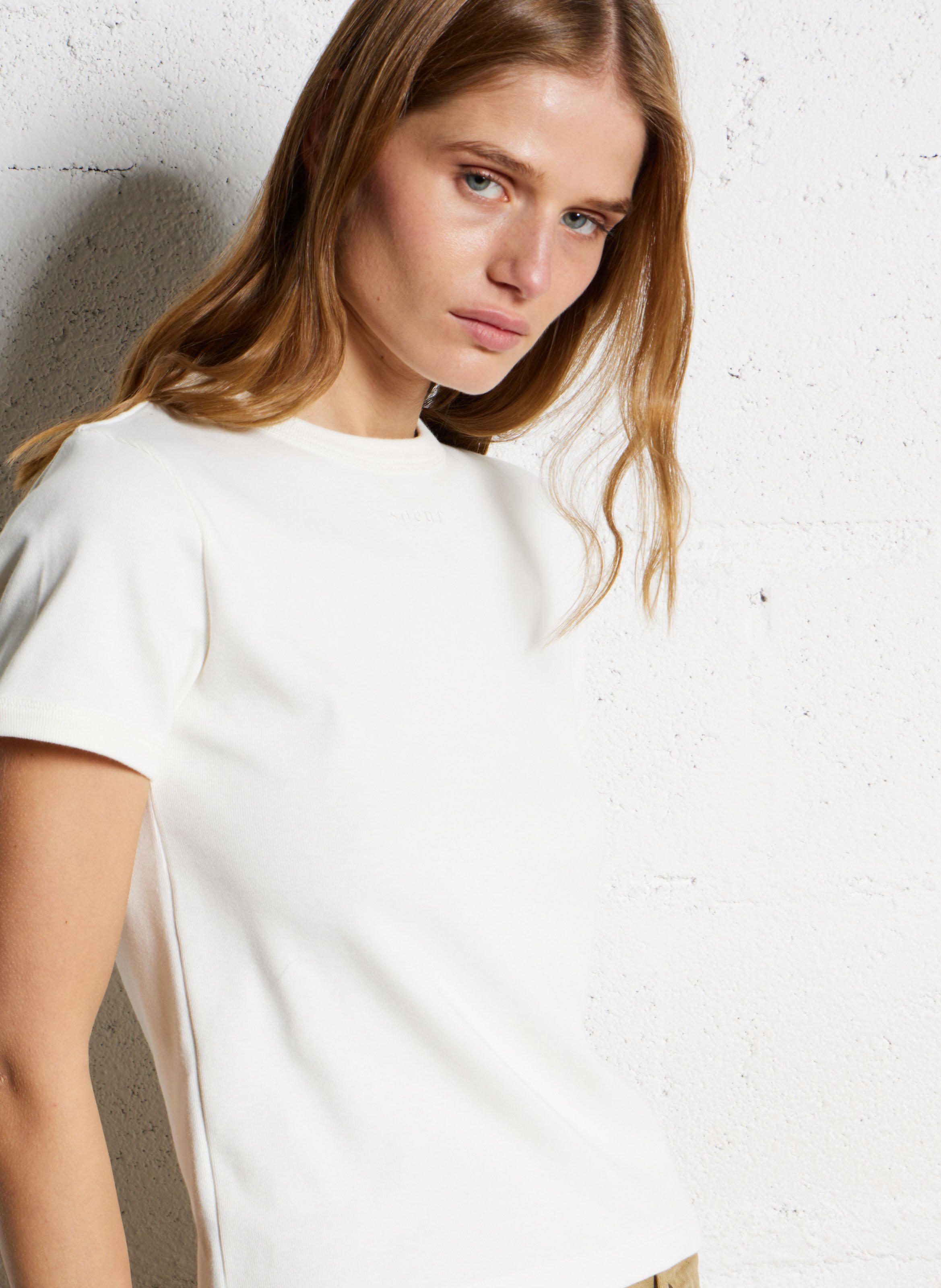 Straight organic cotton round-neck T-shirt SOEUR White