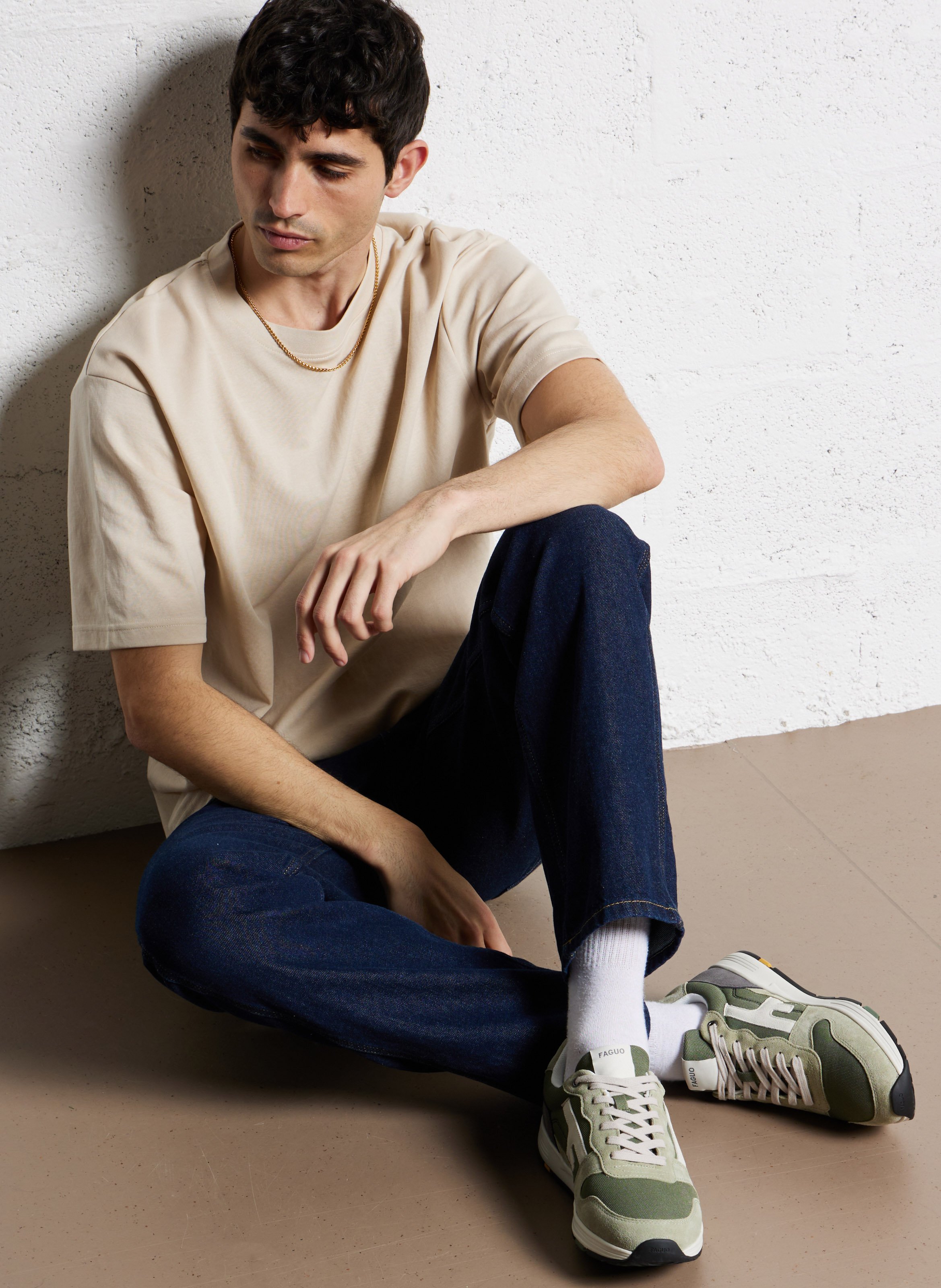 Oversized organic cotton blend t-shirt SELECTED Beige