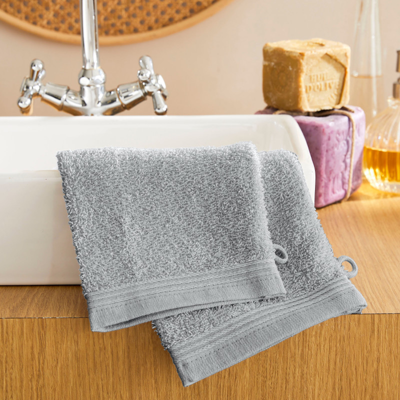 Set of 2 washcloths COTON PUR Grey