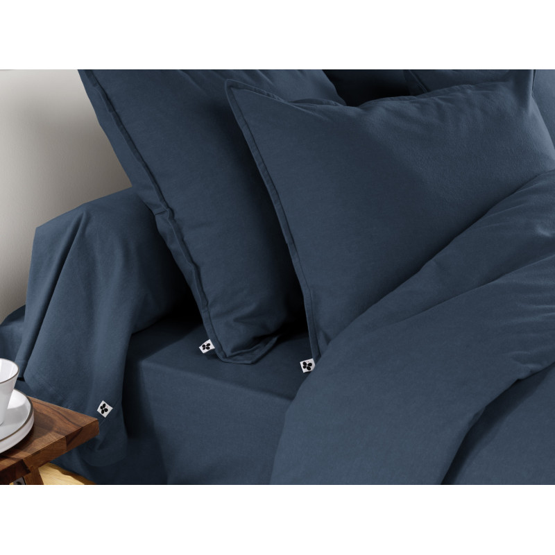 "Candice" duvet cover in cotton flannel, all sizes. L'EFFET PAPILLON Blue